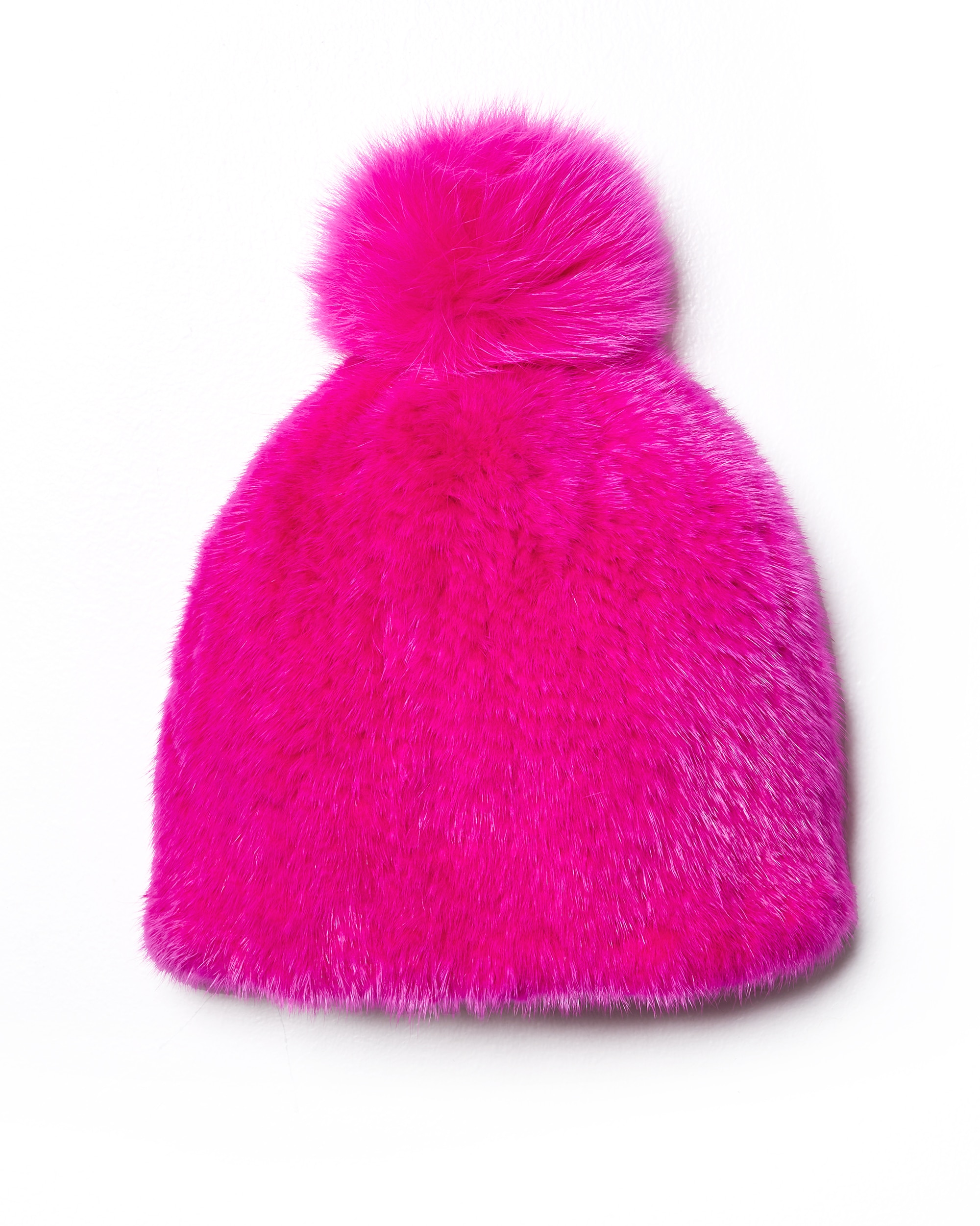 Gorro de pelo de visón con pompón de zorro en color - Maximilian - Fucsia Fucsia-1