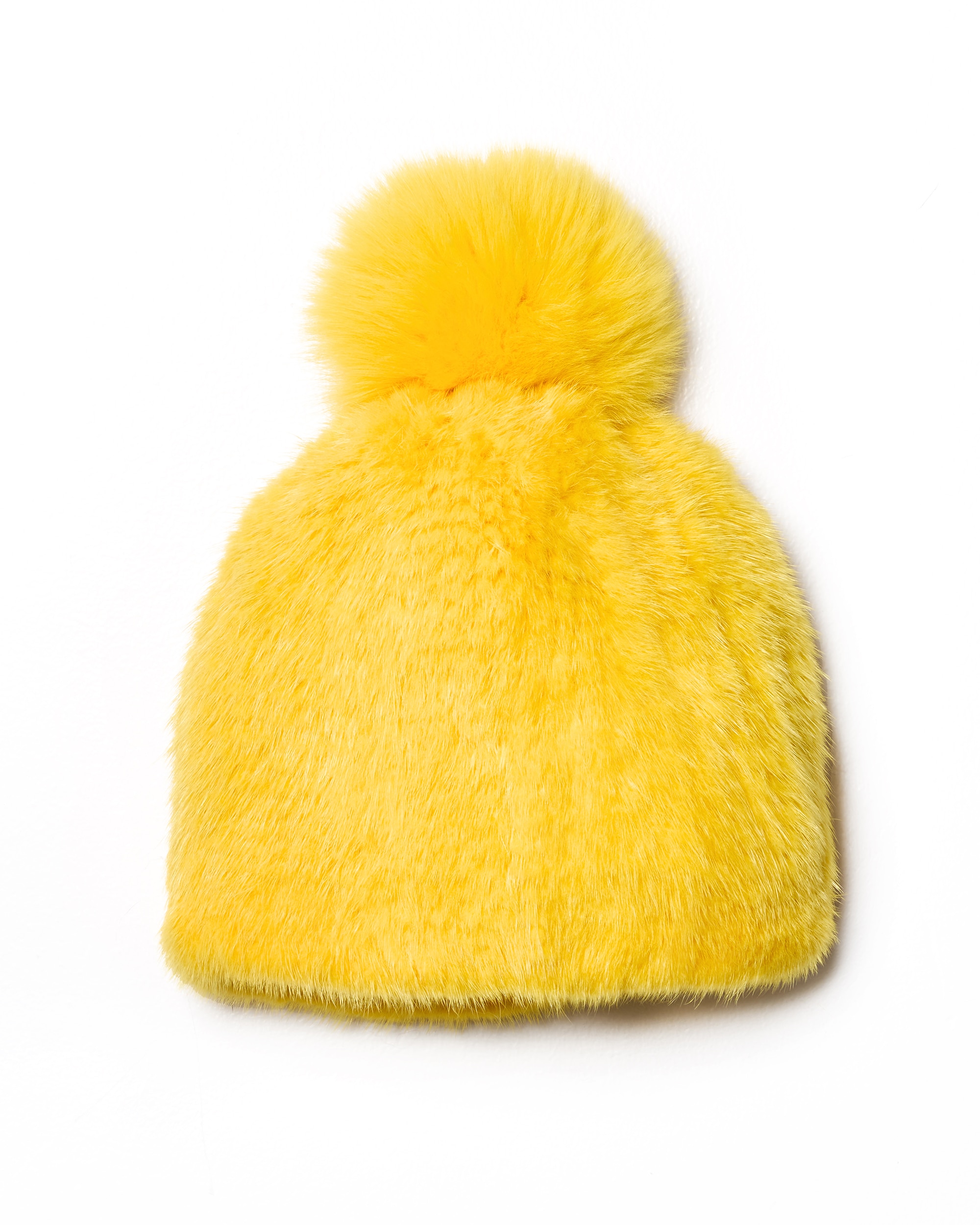 Gorro de pelo de visón con pompón de zorro en color - Maximilian - Amarillo Amarillo-1