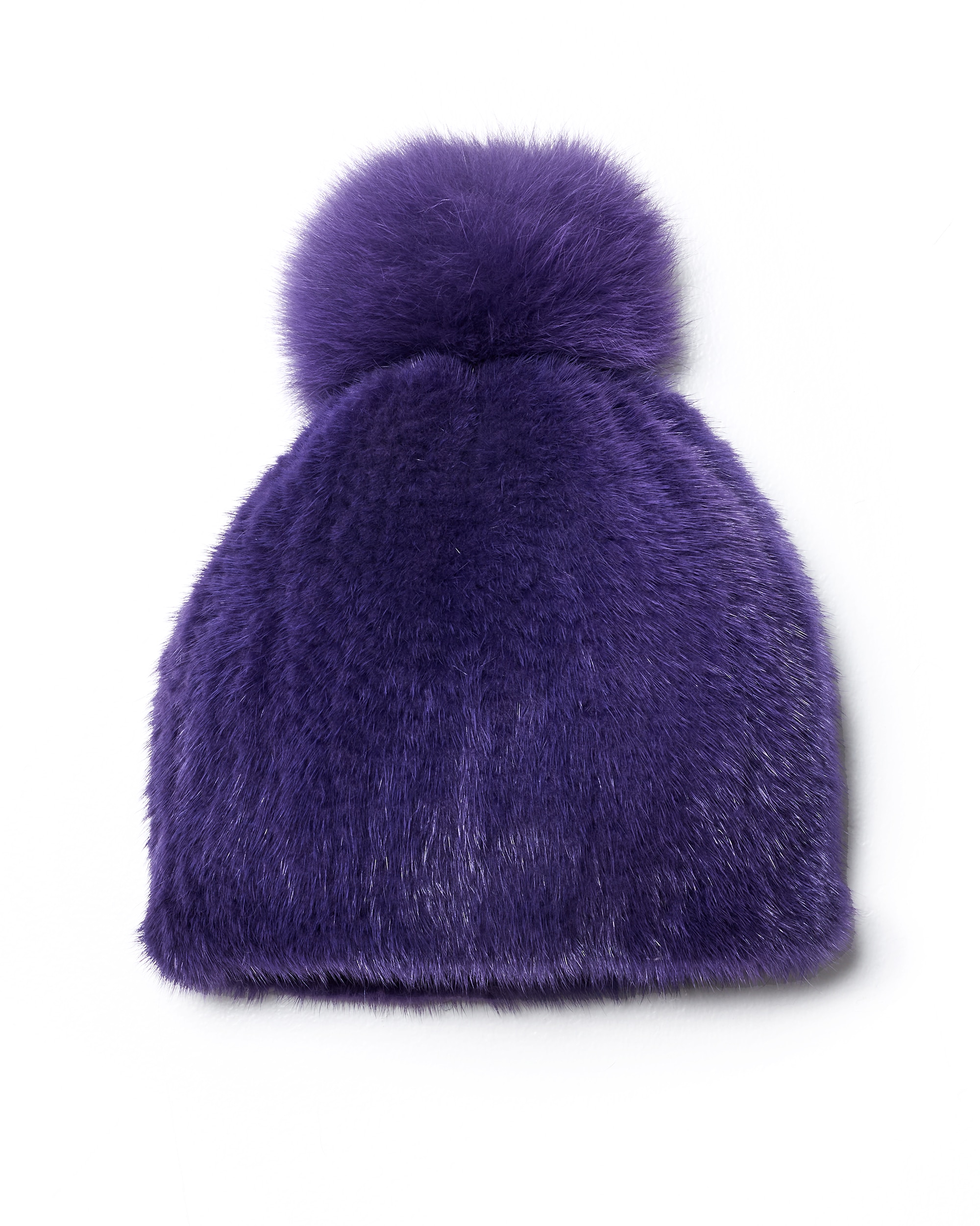 Gorro de pelo de visón con pompón de zorro en color - Maximilian - Púrpura Púrpura-1