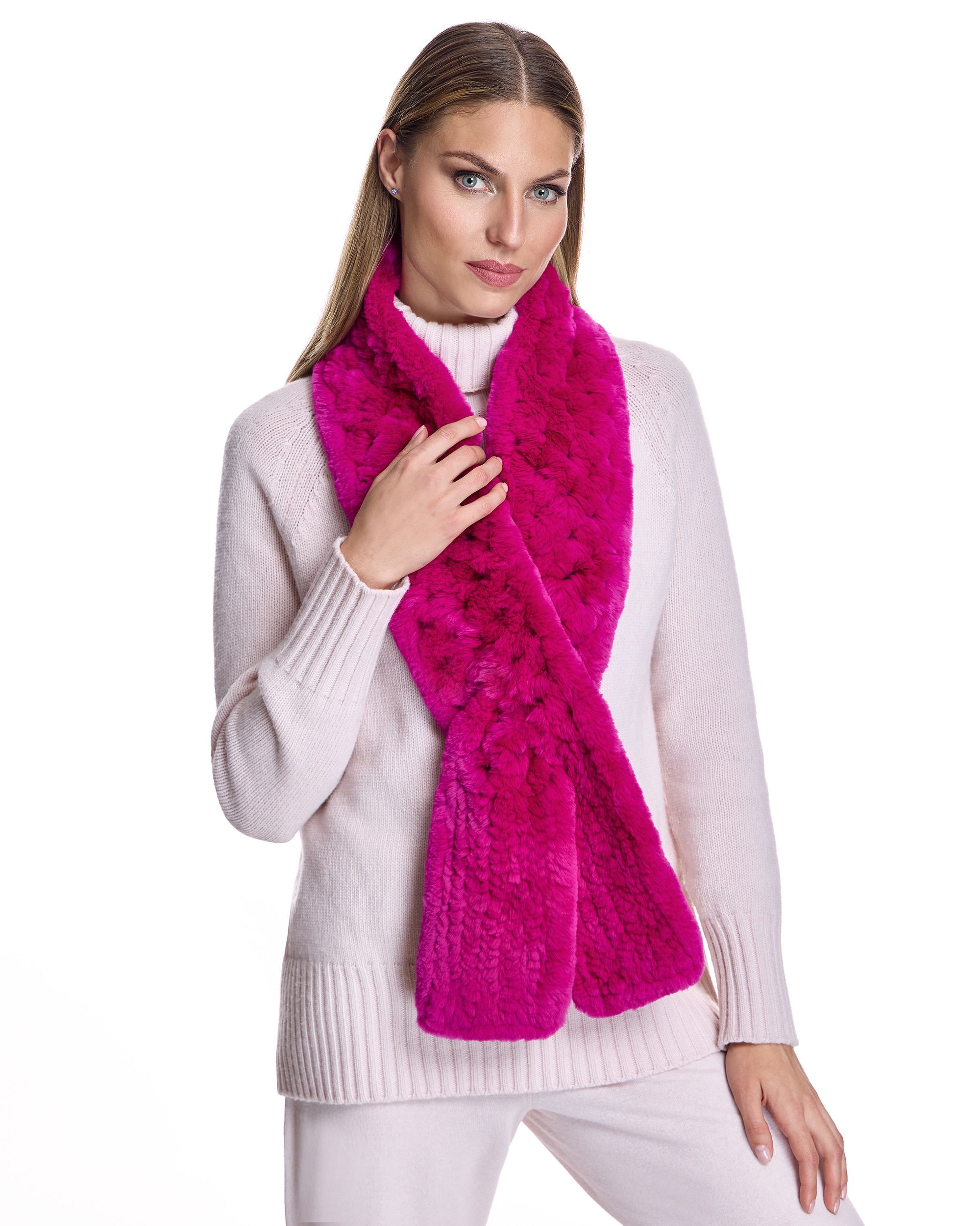 Bufanda de pelo de rex en color - Maximilian - Fucsia Fucsia-3