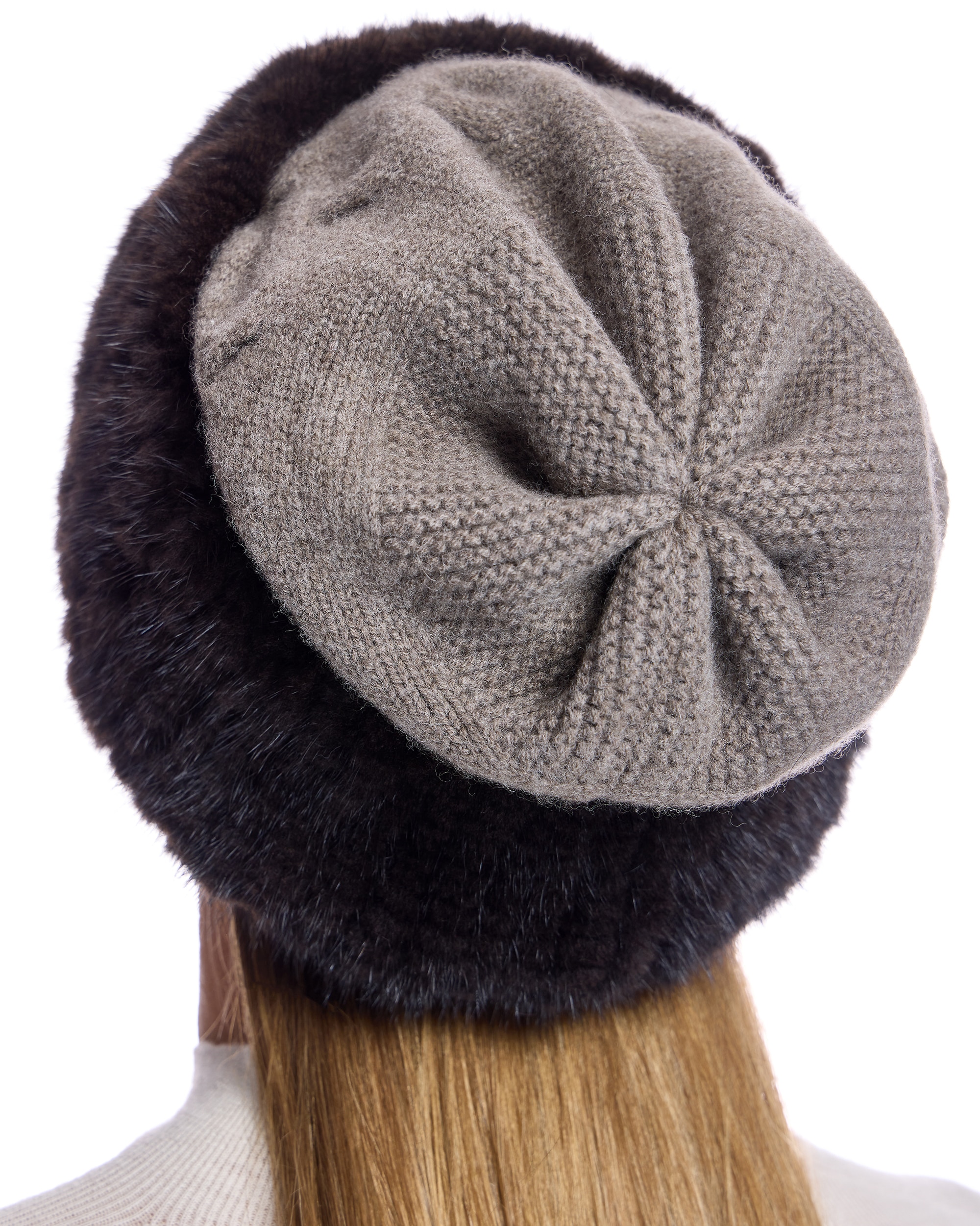 Gorro de pelo de lana con retales de visón tricotados en color marrón - Maximilian - Marrón claro Marrón claro-2