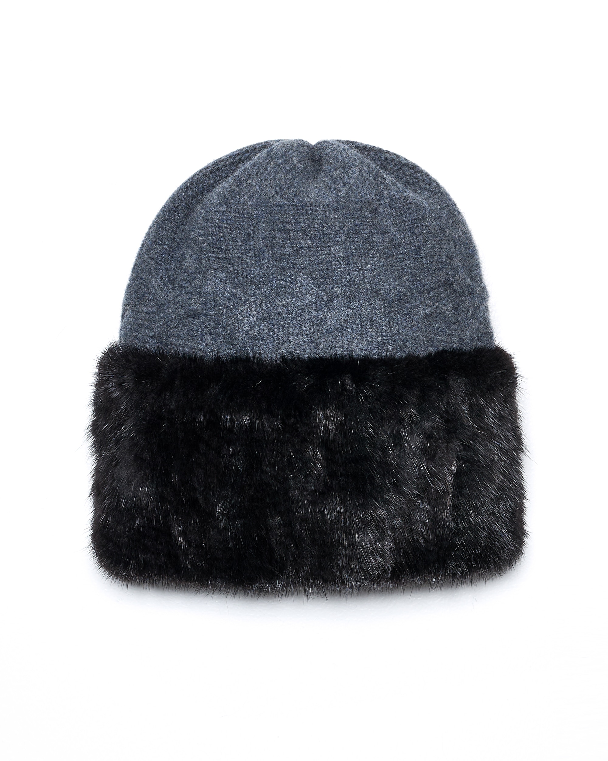 Gorro de pelo de lana con retales de visón tricotados en color gris - Maximilian - Gris / Negro Gris / Negro-1