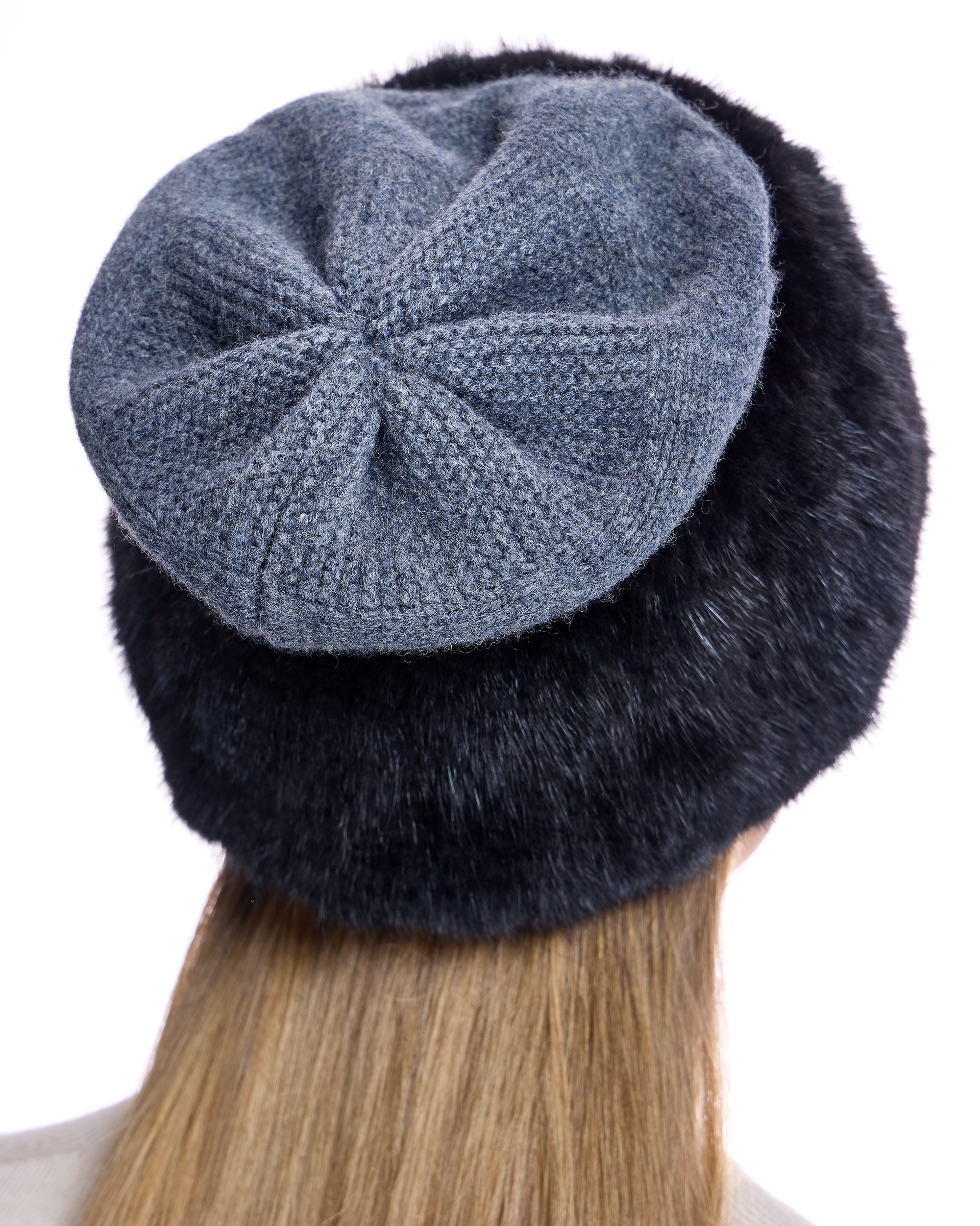 Gorro de pelo de lana con retales de visón tricotados en color gris - Maximilian - Gris / Negro Gris / Negro-2