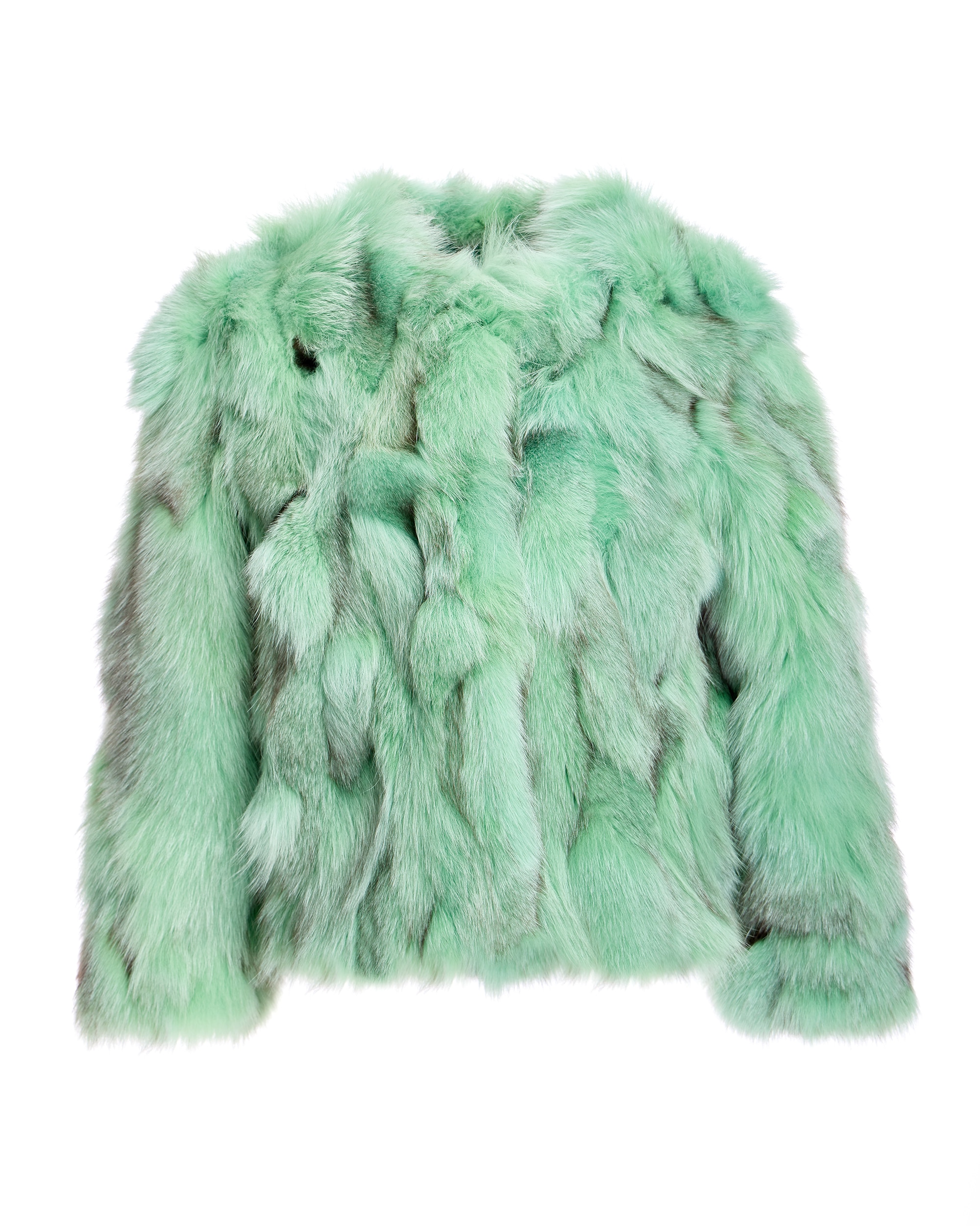 Chaqueta de pelo de mujer de retales de zorro sin cuello - Maximilian - Verde claro Verde claro-6