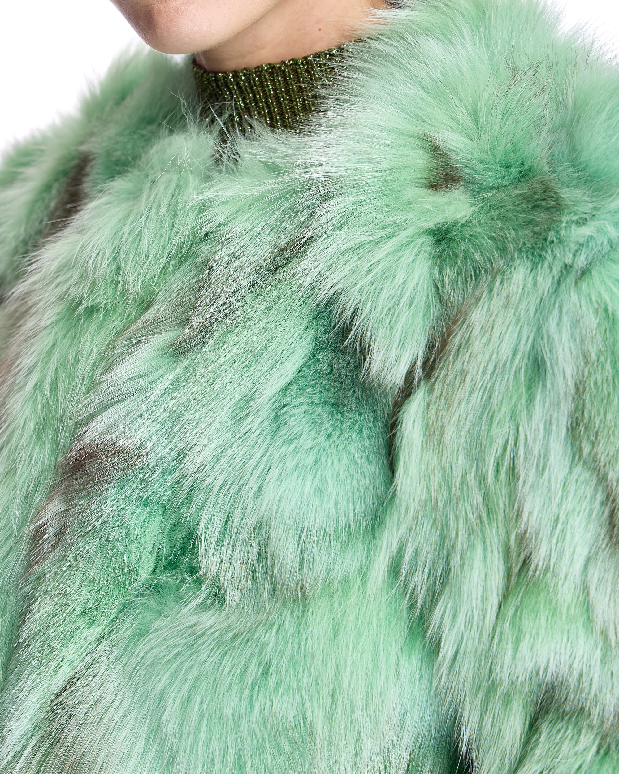 Chaqueta de pelo de mujer de retales de zorro sin cuello - Maximilian - Verde claro Verde claro-5
