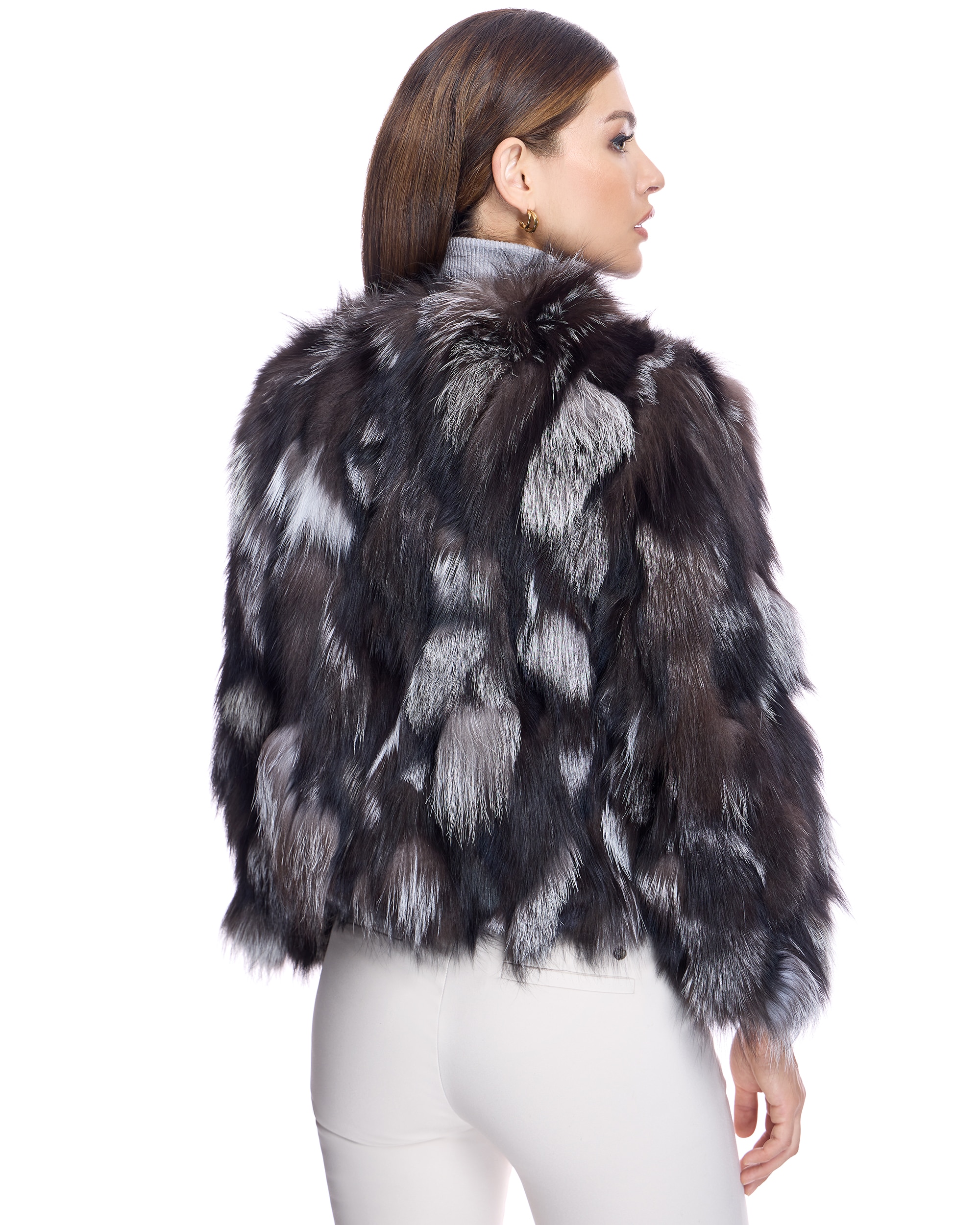 Chaqueta de pelo de mujer de retales de zorro sin cuello - Maximilian - Gris oscuro Gris oscuro-3
