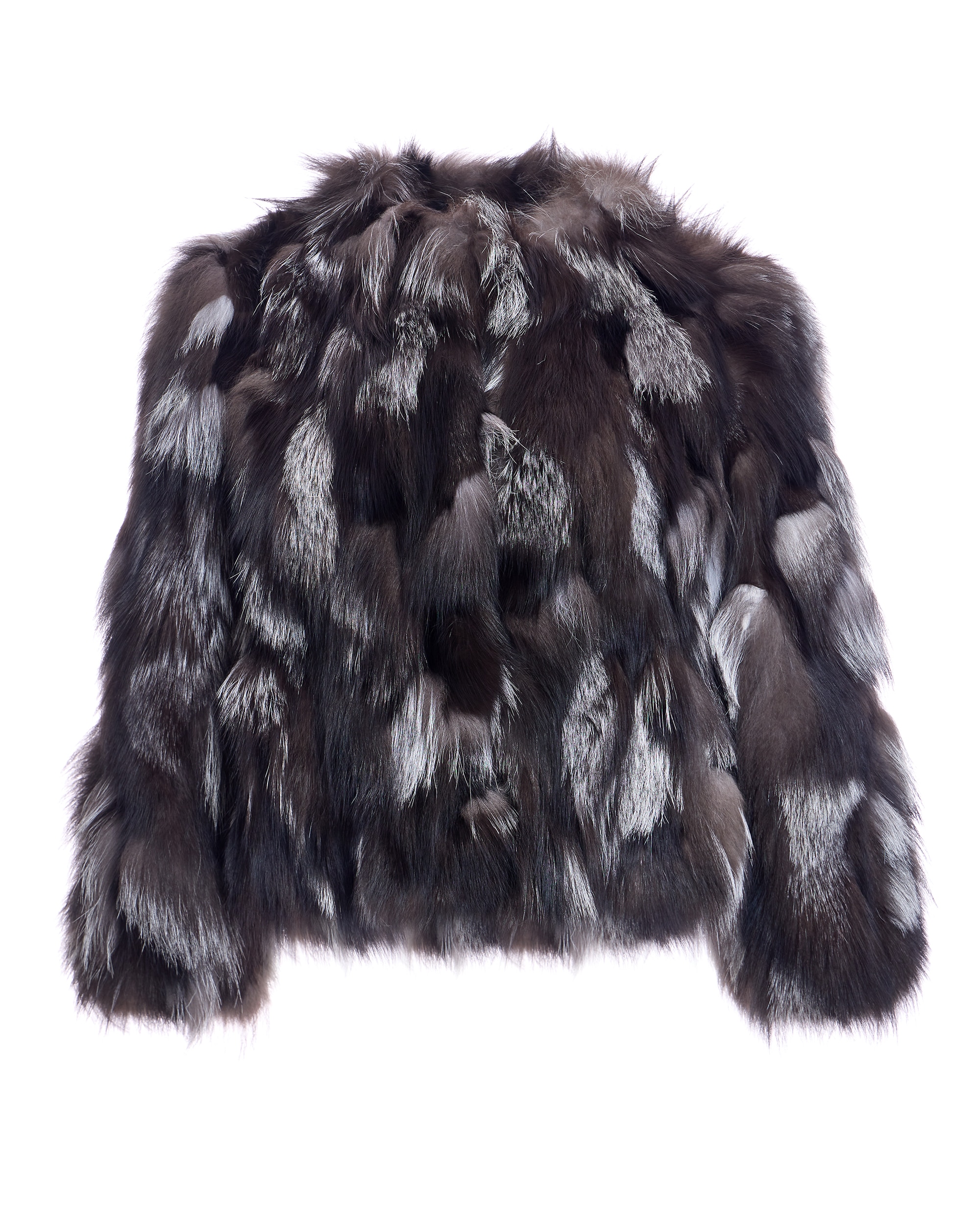 Chaqueta de pelo de mujer de retales de zorro sin cuello - Maximilian - Gris oscuro Gris oscuro-6