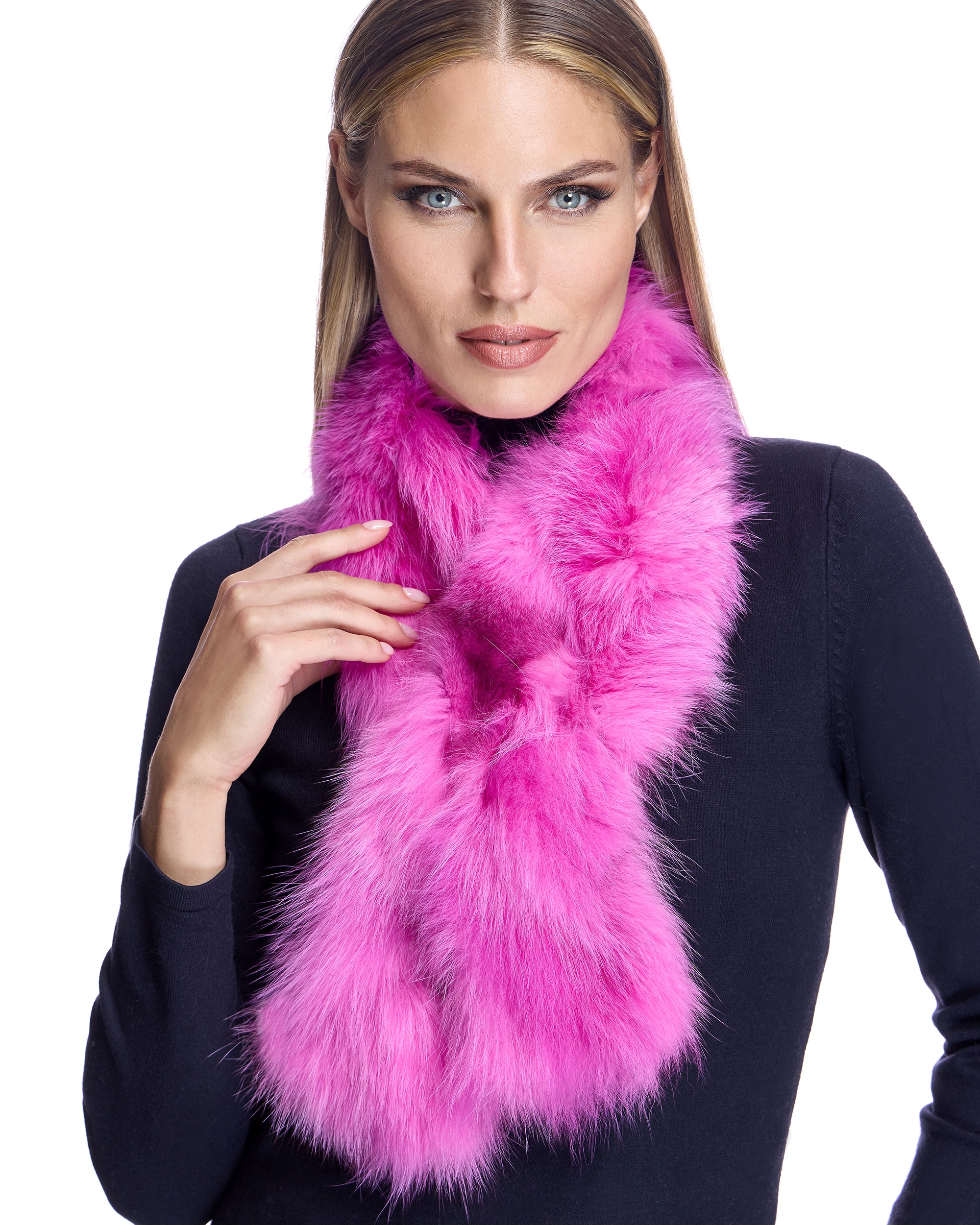 Bufanda de pelo de retales de zorro en color - Maximilian - Fucsia Fucsia-3