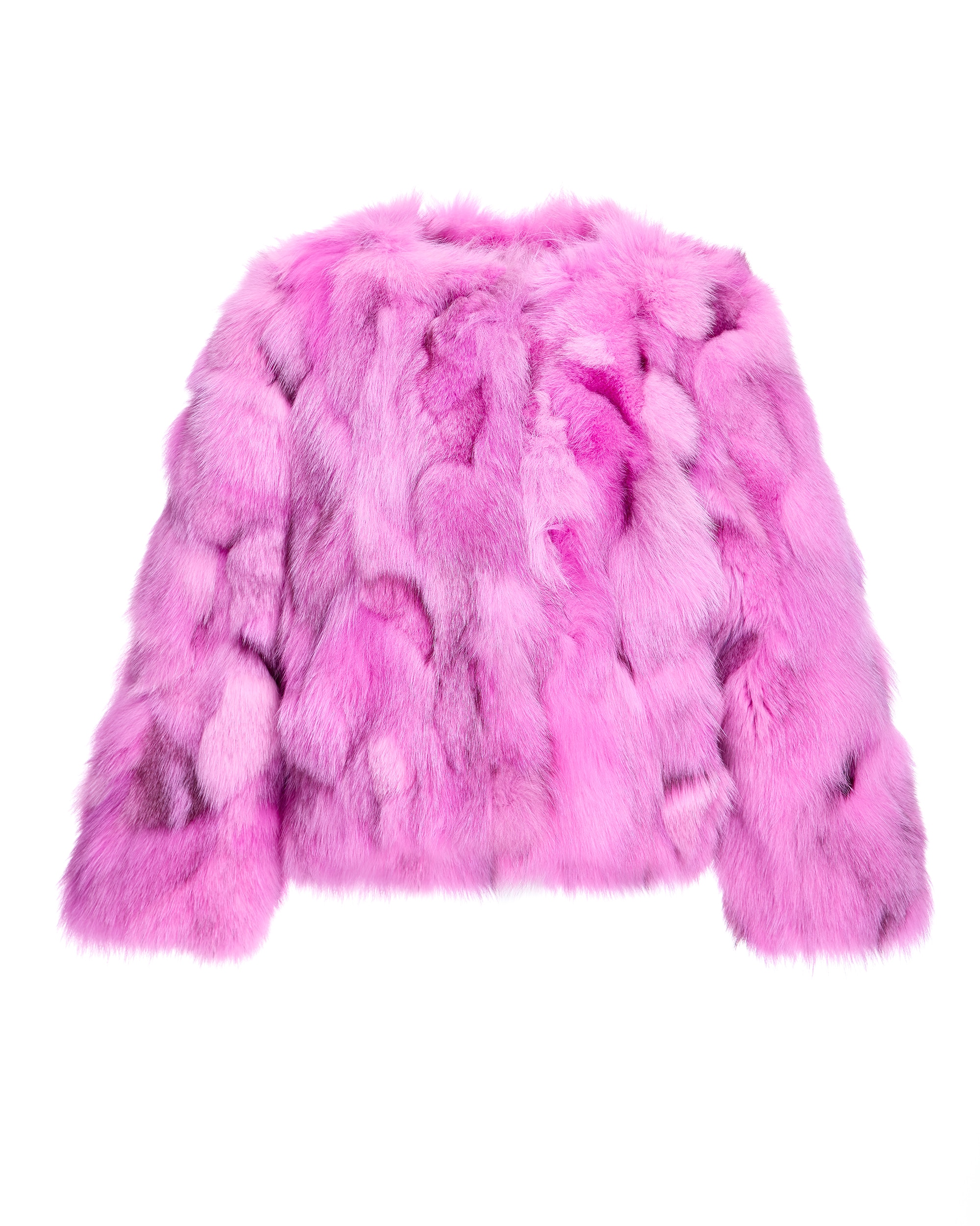 Chaqueta de pelo de mujer de retales de zorro sin cuello - Maximilian - Fucsia Fucsia-6