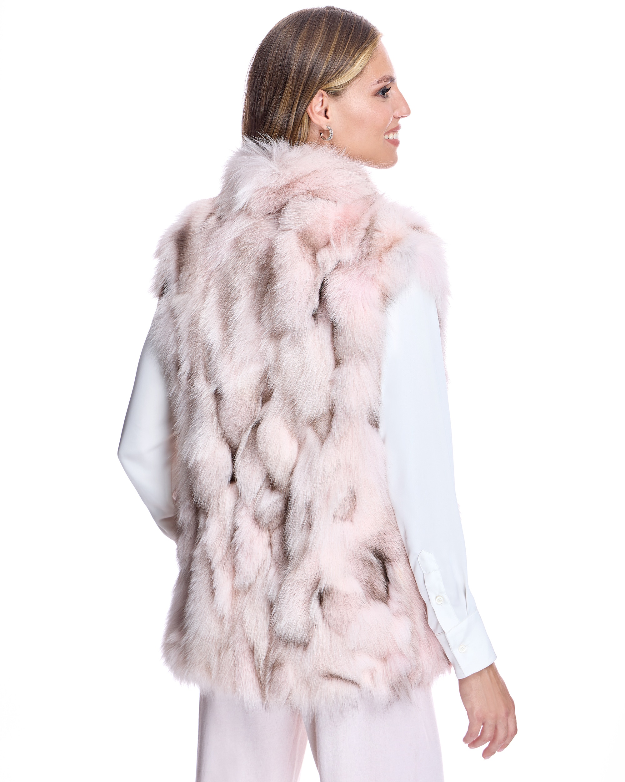 Chaleco de mujer de pelo de zorro con cuello alto y cremallera - Maximilian - Rosa Rosa-3