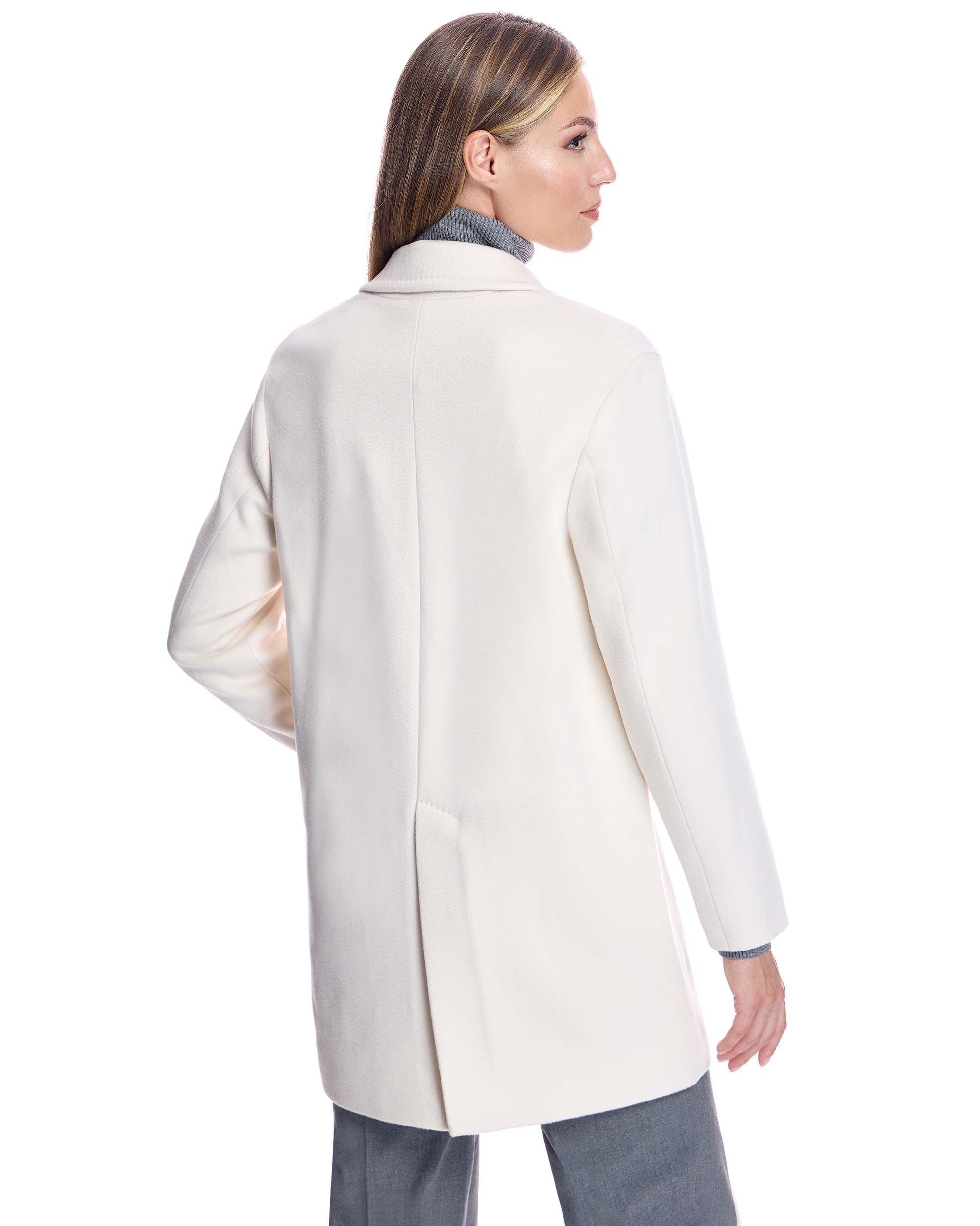 Abrigo de paño de mujer de mezcla de cashmere con cuello smoking - Maximilian - Crema Crema-3