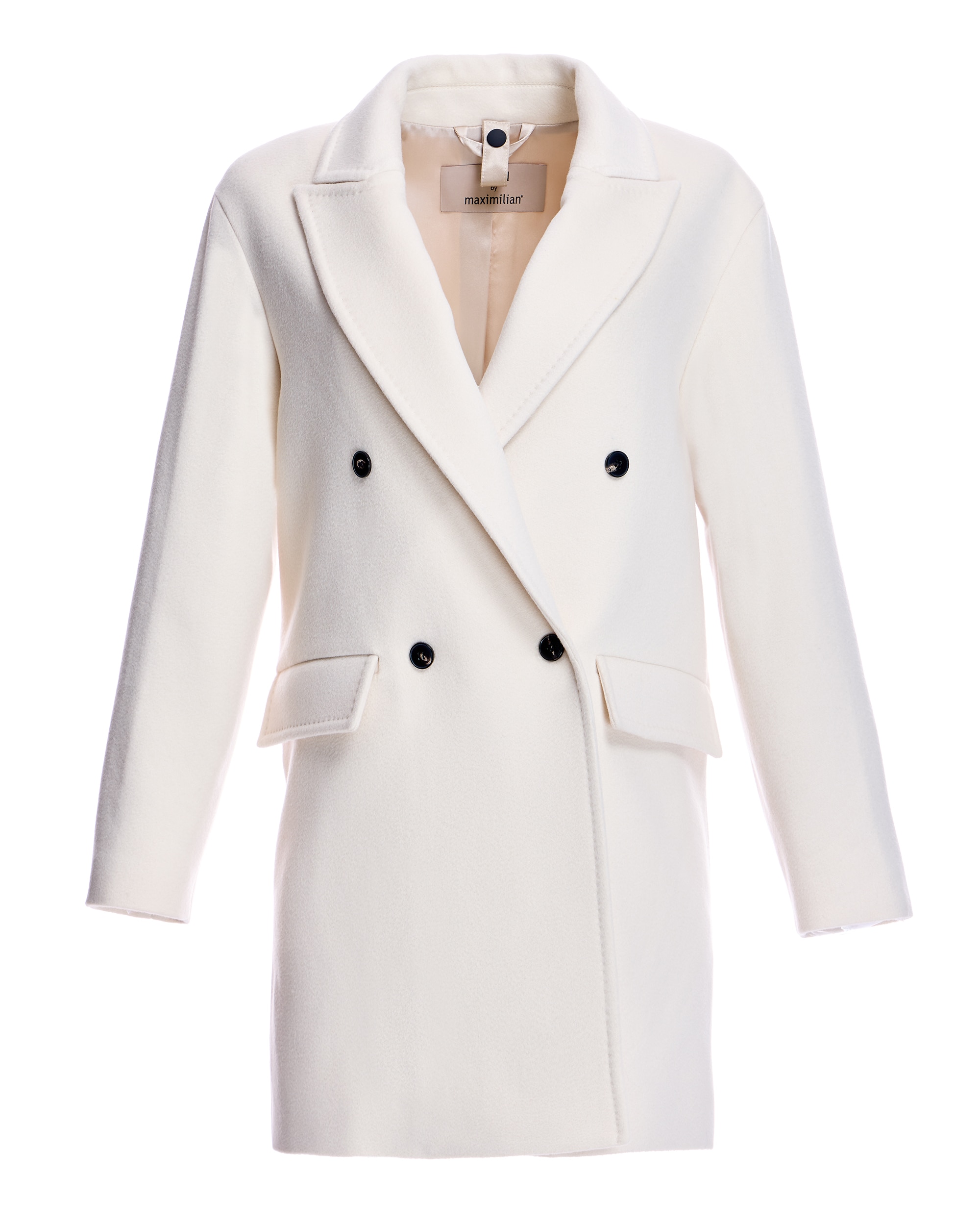 Abrigo de paño de mujer de mezcla de cashmere con cuello smoking - Maximilian - Crema Crema-6