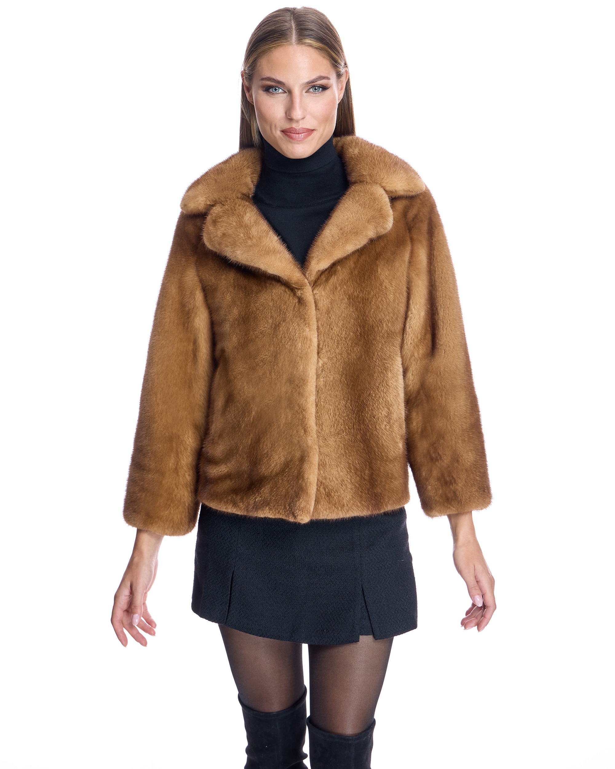 Chaqueta de pelo de mujer de visón con cuello solapa - Maximilian - Marrón claro Marrón claro-1