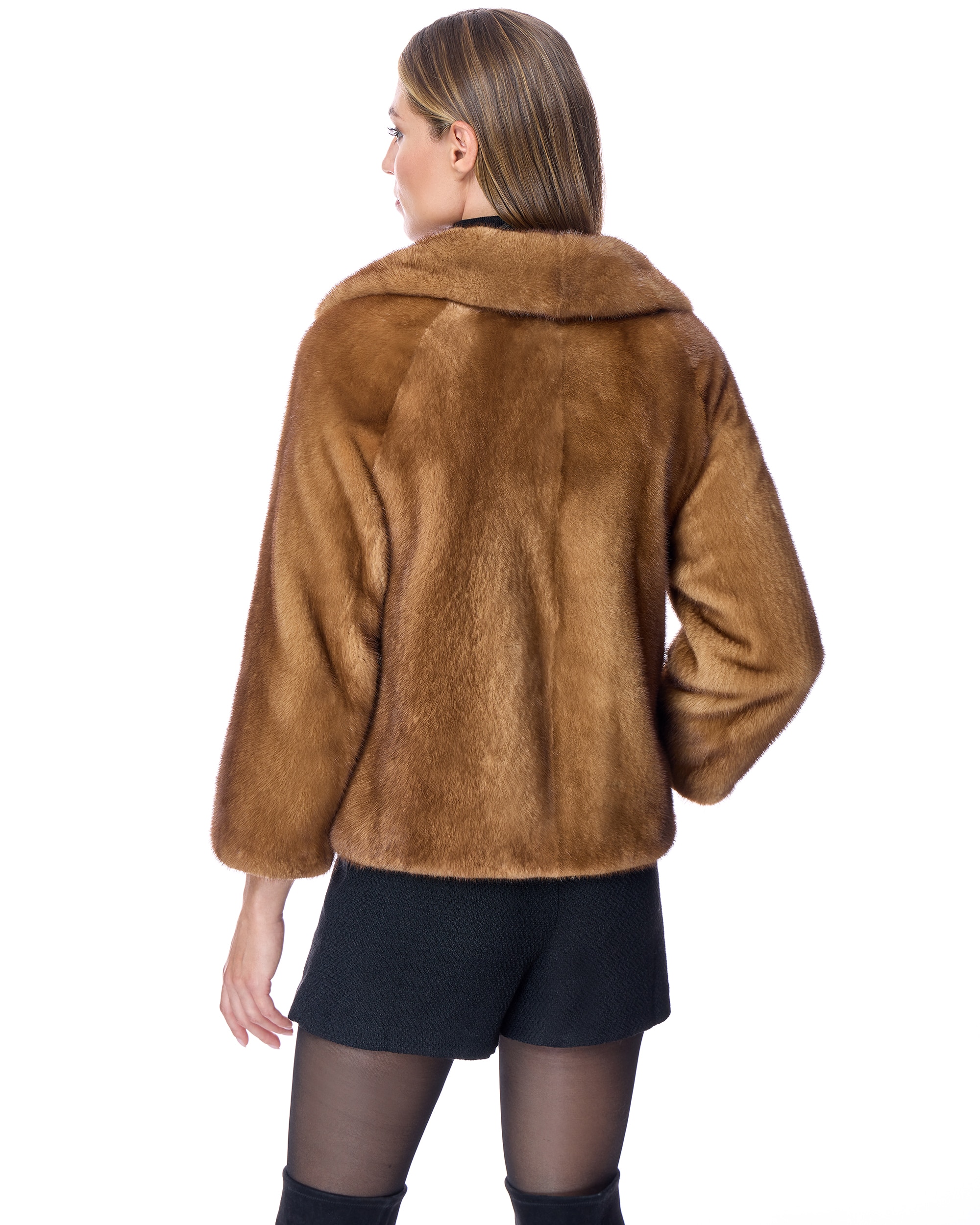 Chaqueta de pelo de mujer de visón con cuello solapa - Maximilian - Marrón claro Marrón claro-3