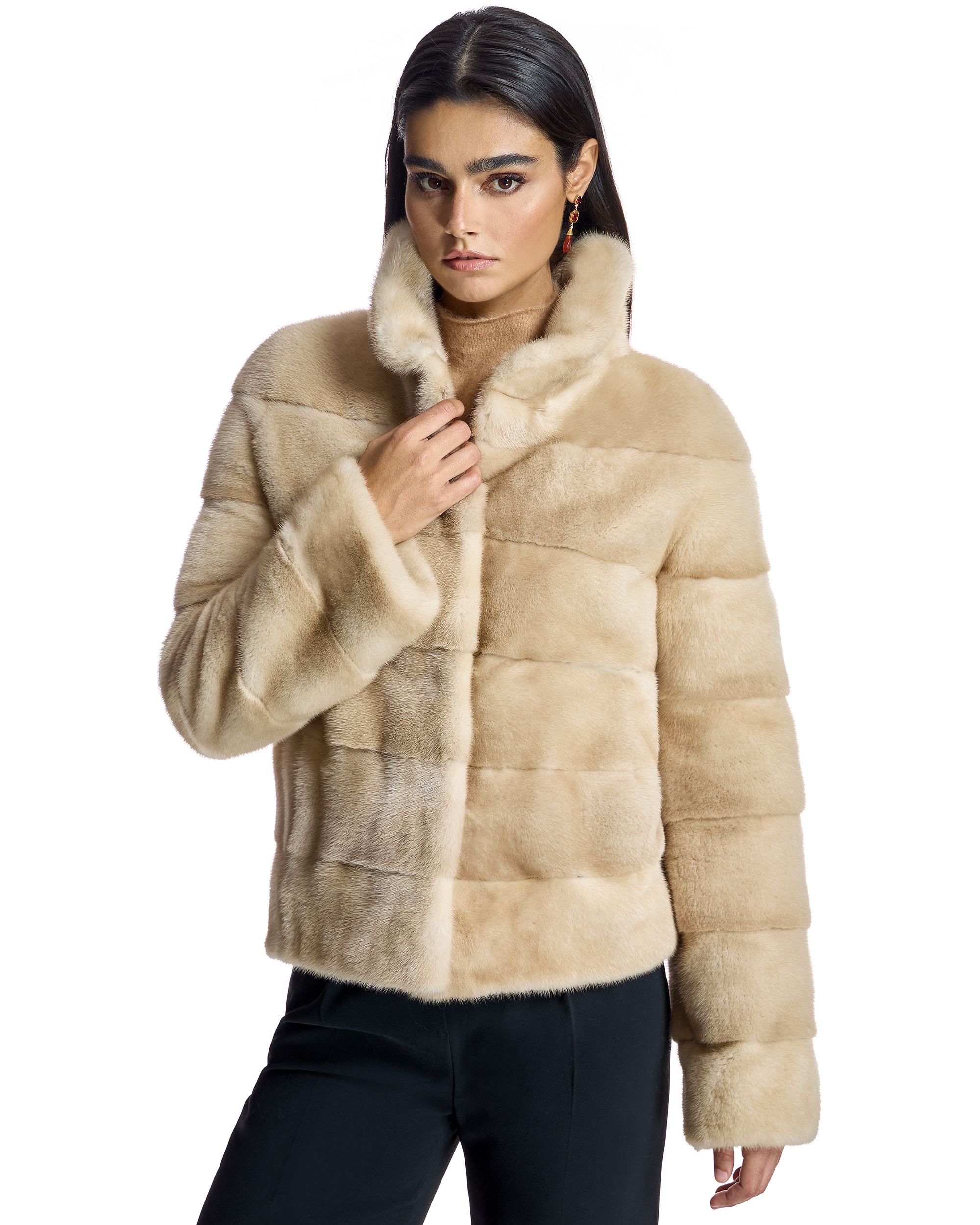 Chaqueta de mujer de pelo de visón horizontal - Maximilian - Crema Crema-1