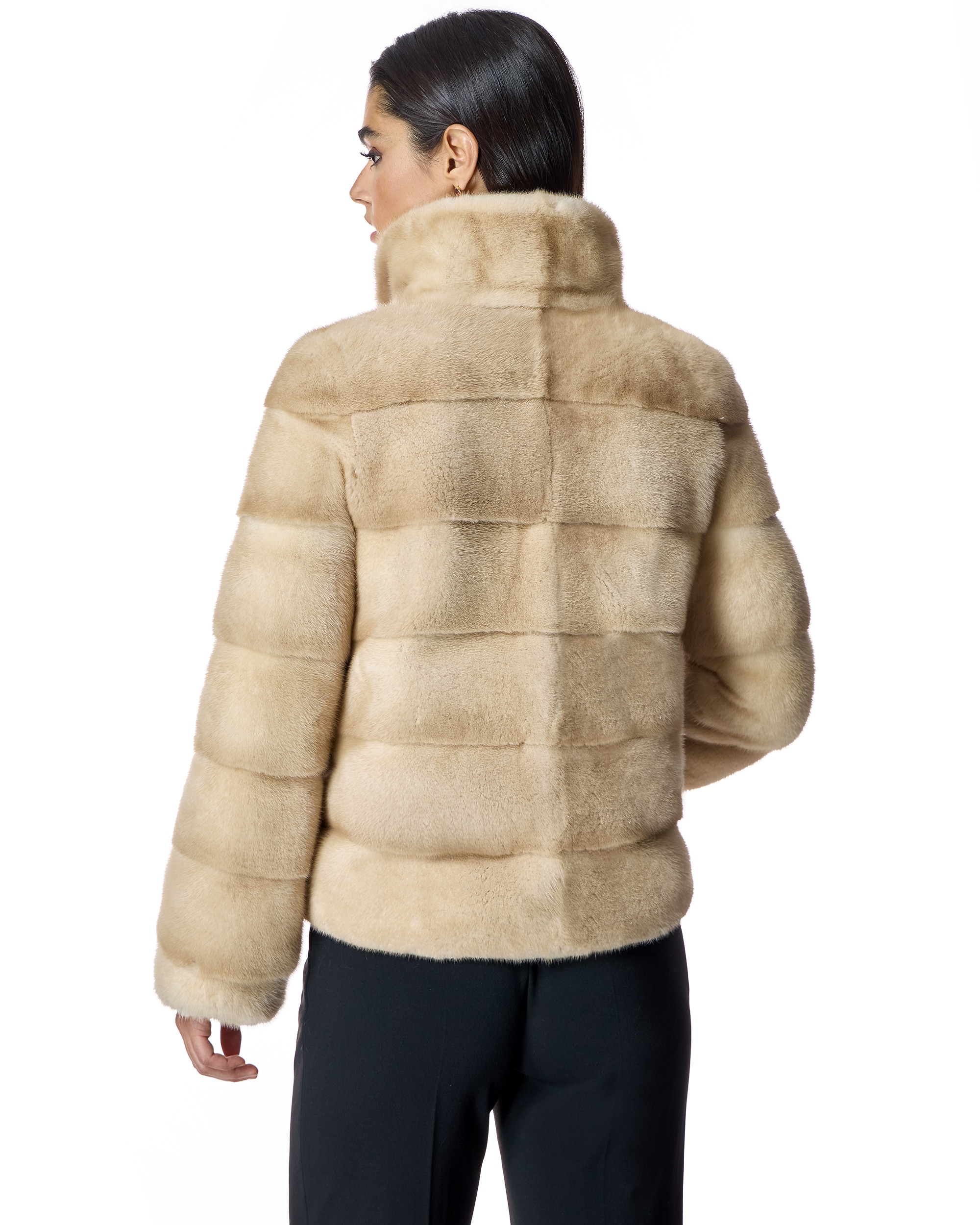 Chaqueta de mujer de pelo de visón horizontal - Maximilian - Crema Crema-3