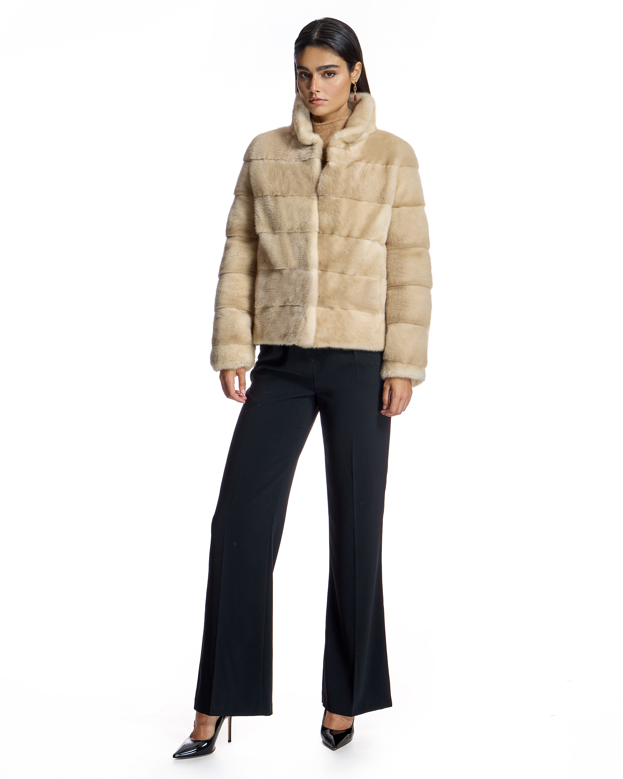 Chaqueta de mujer de pelo de visón horizontal - Maximilian - Crema Crema-4