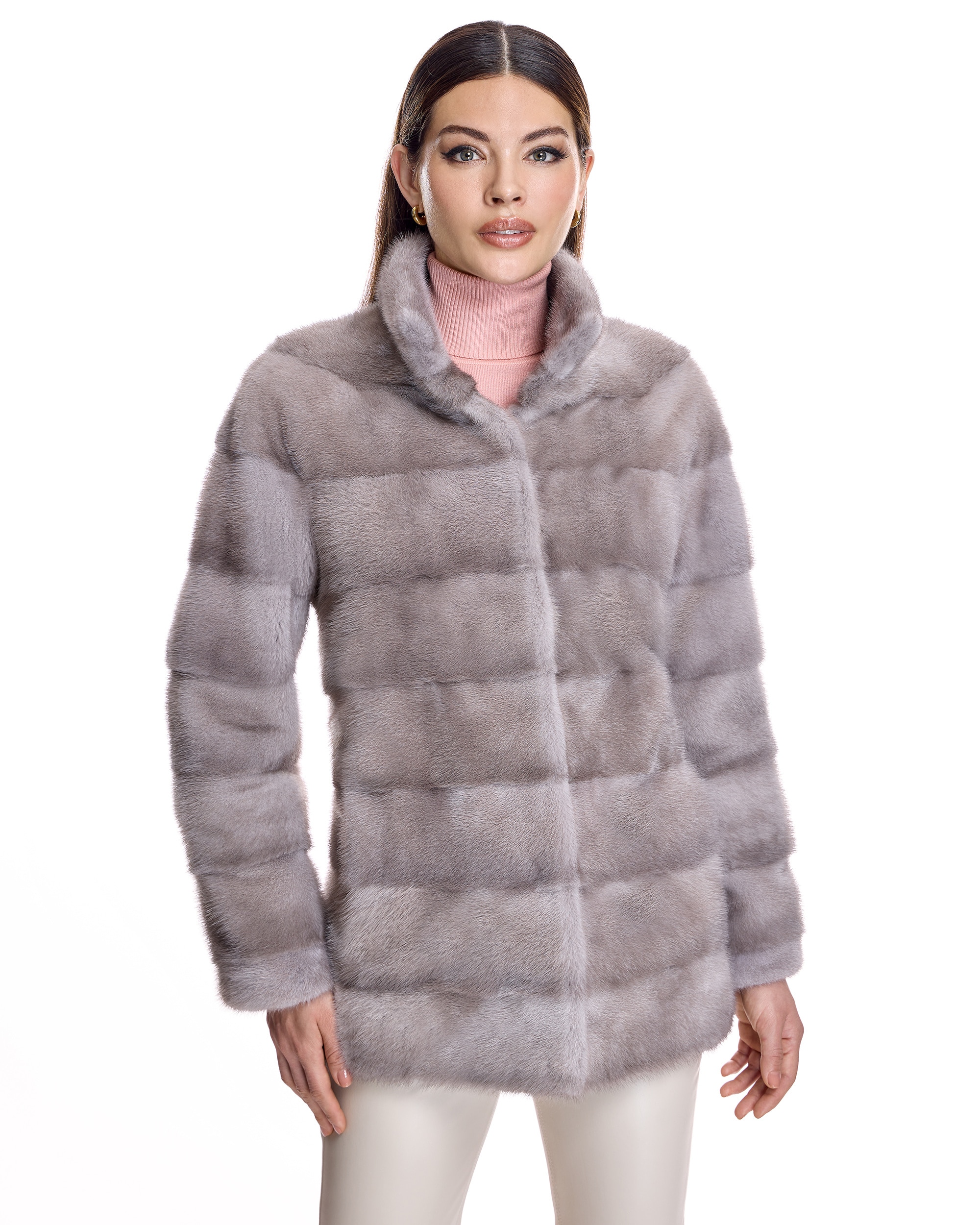 Chaqueta de mujer de pelo de visón horizontal - Maximilian - Gris claro Gris claro-1