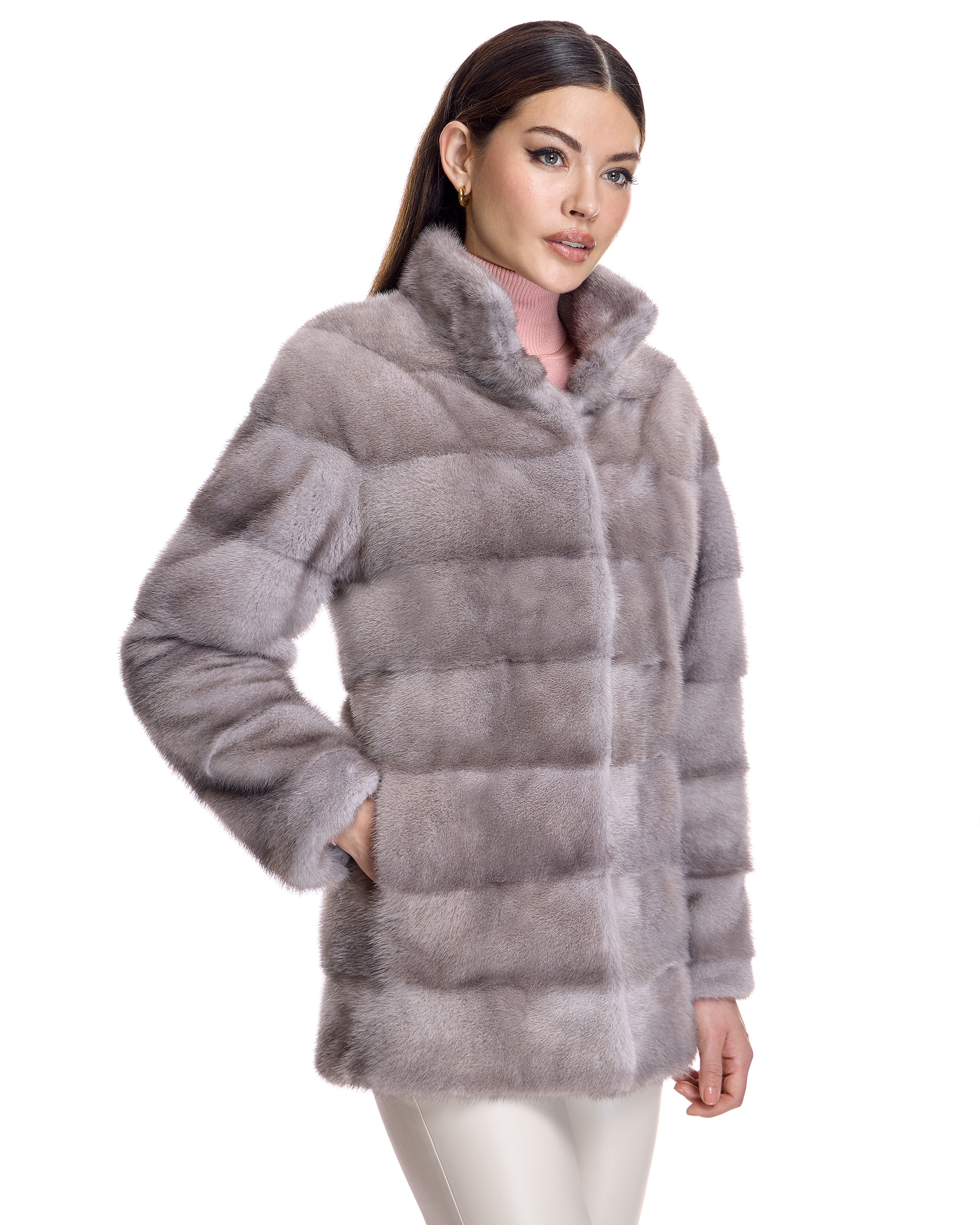 Chaqueta de mujer de pelo de visón horizontal - Maximilian - Gris claro Gris claro-2
