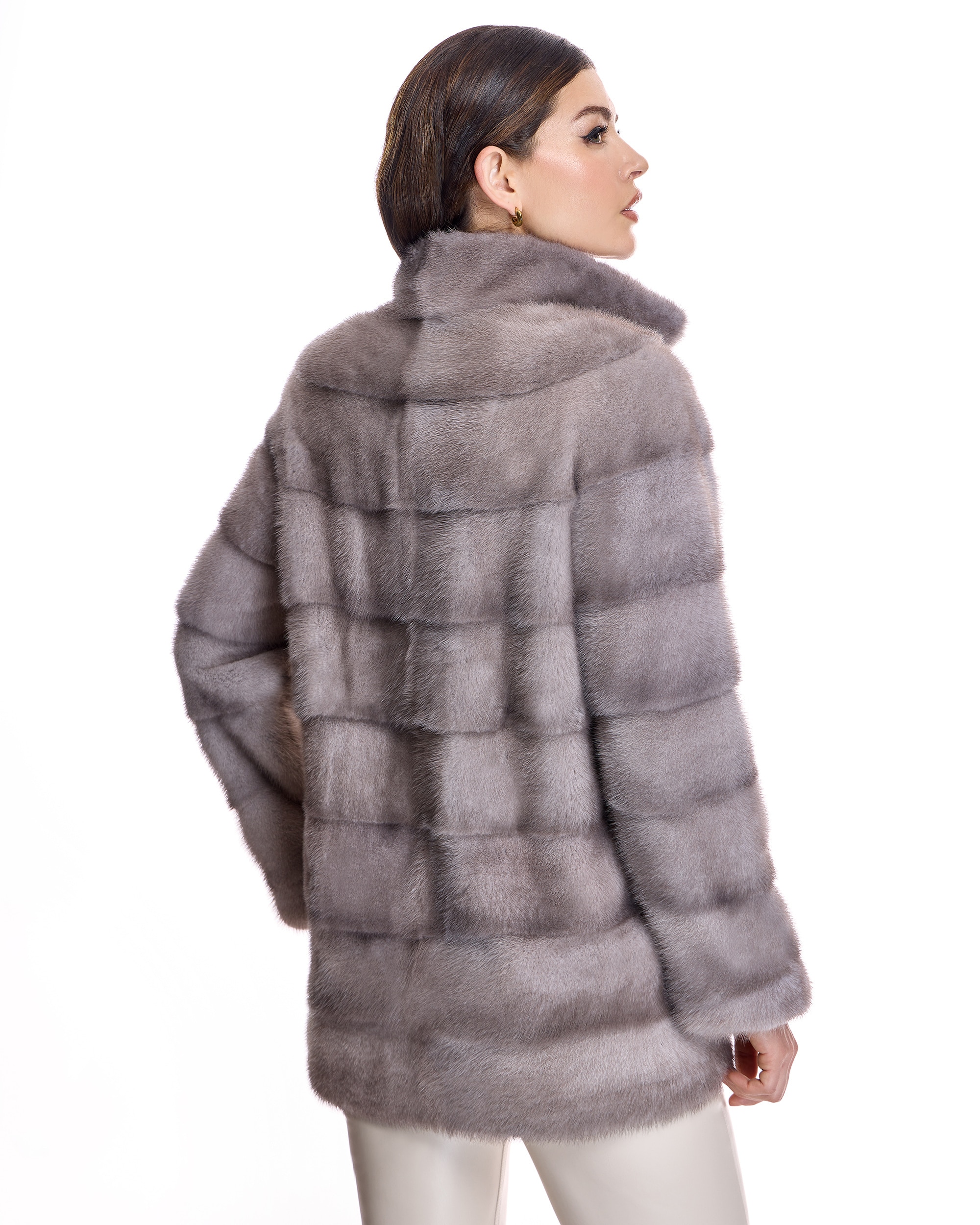 Chaqueta de mujer de pelo de visón horizontal - Maximilian - Gris claro Gris claro-3