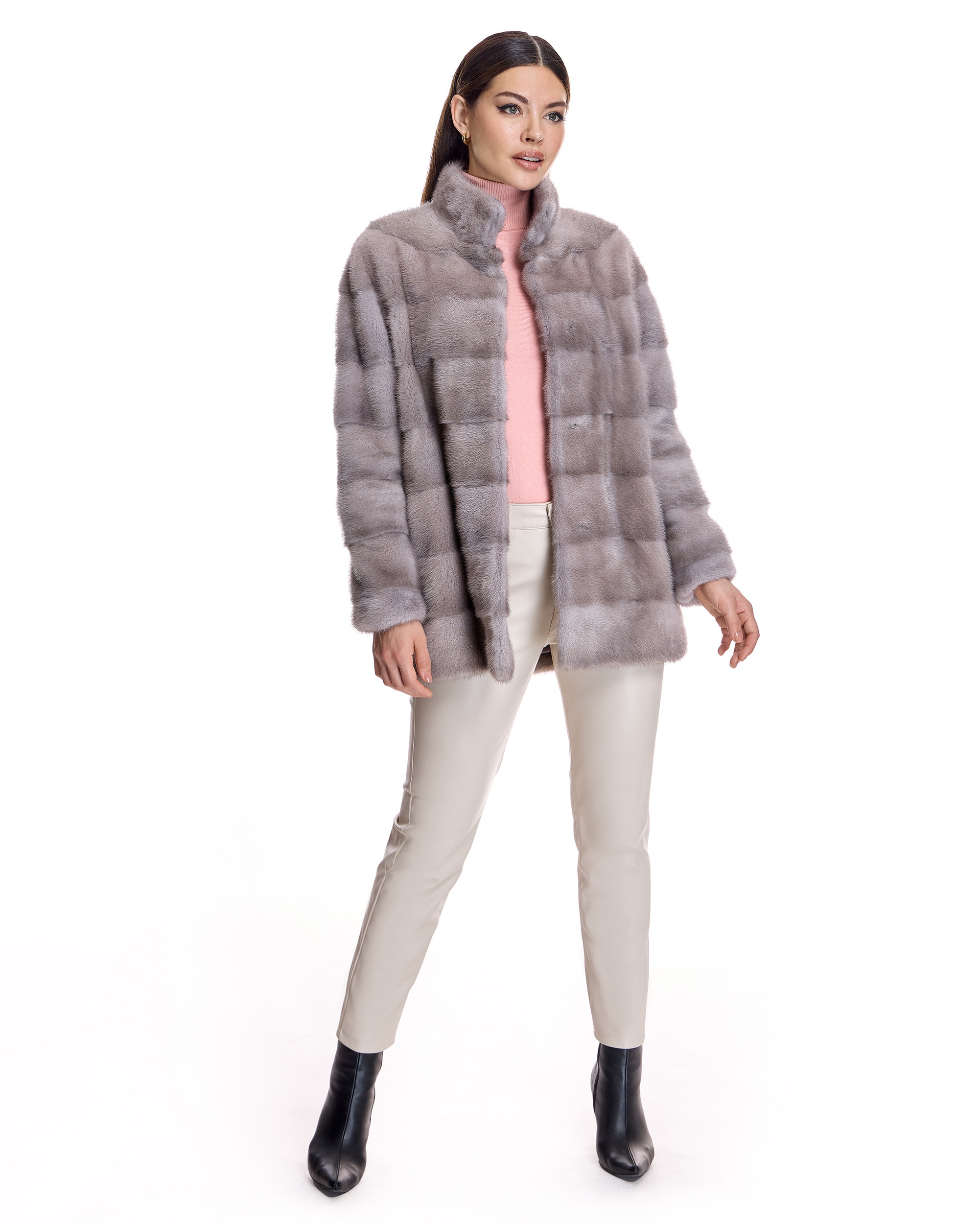 Chaqueta de mujer de pelo de visón horizontal - Maximilian - Gris claro Gris claro-4