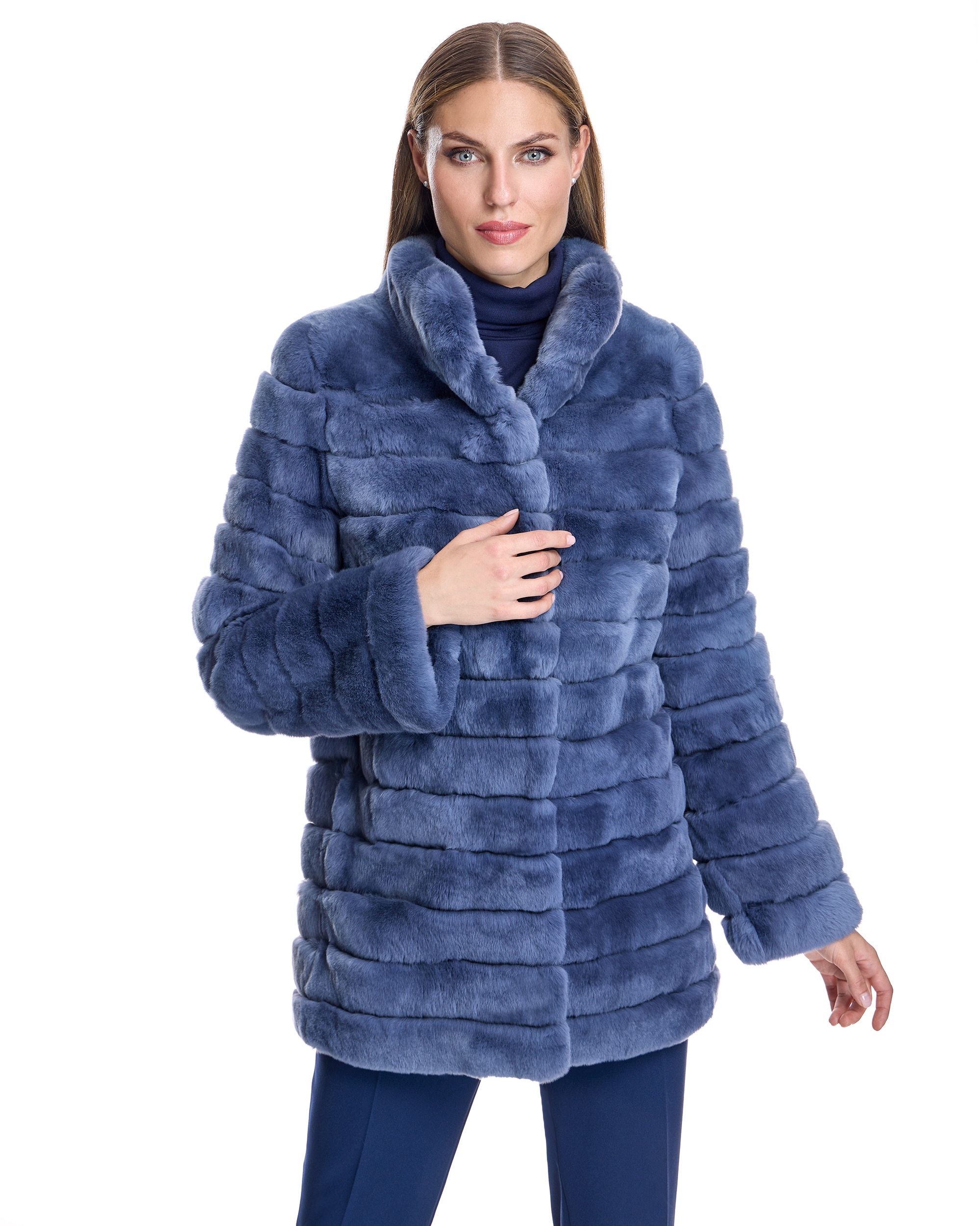 Chaquetón de pelo de mujer de rabbit horizontal - Maximilian - Azul Azul-1