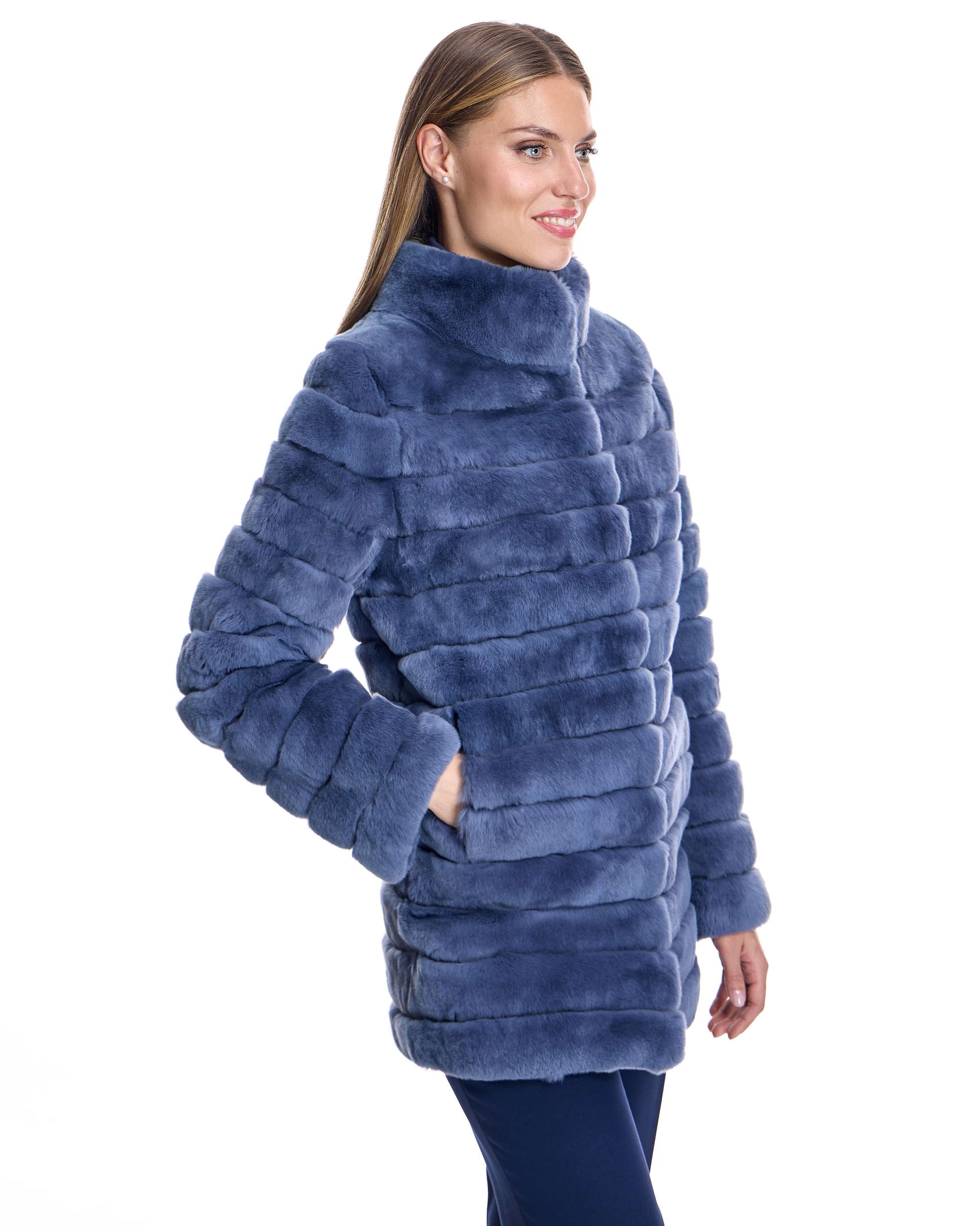 Chaquetón de pelo de mujer de rabbit horizontal - Maximilian - Azul Azul-2