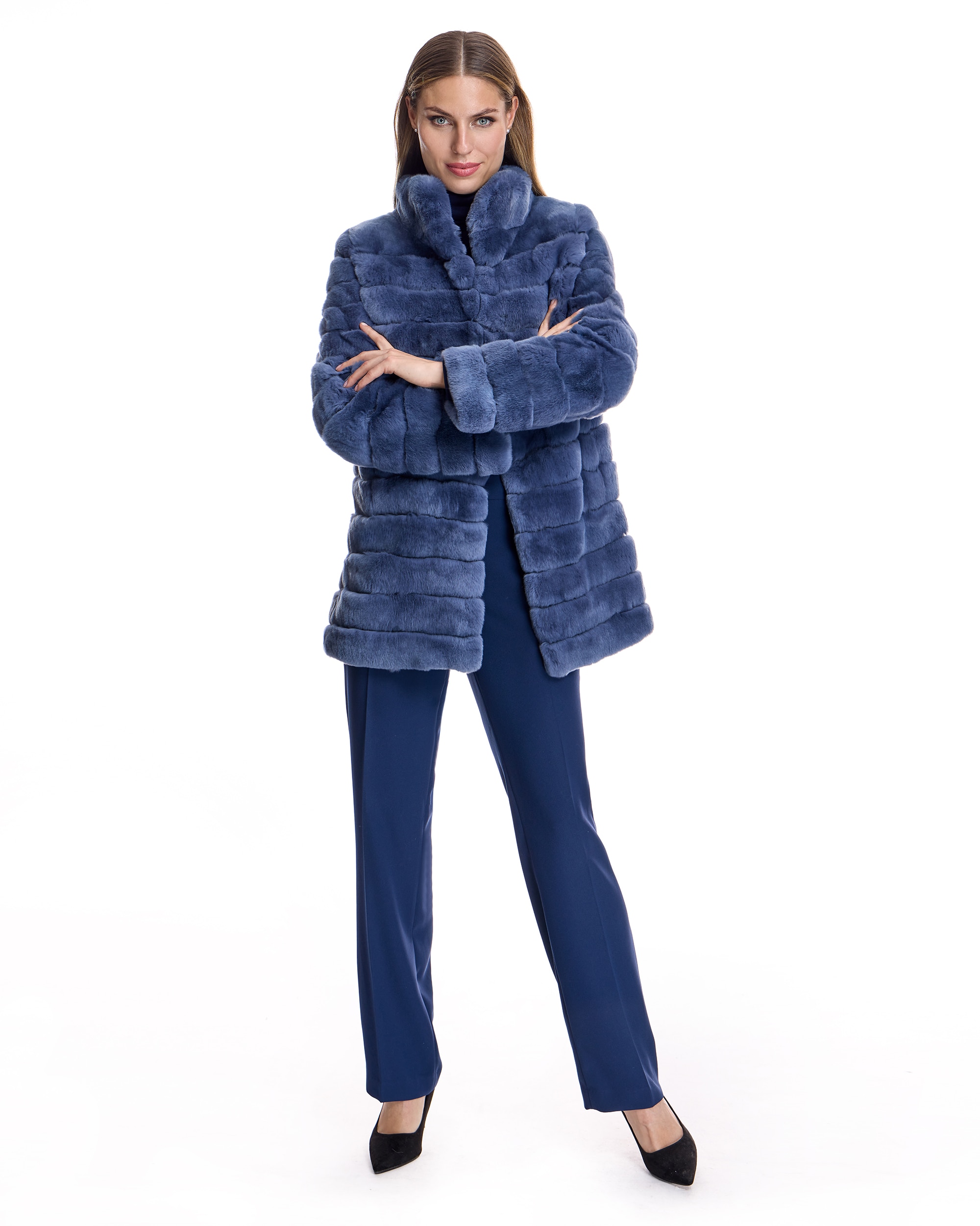 Chaquetón de pelo de mujer de rabbit horizontal - Maximilian - Azul Azul-4