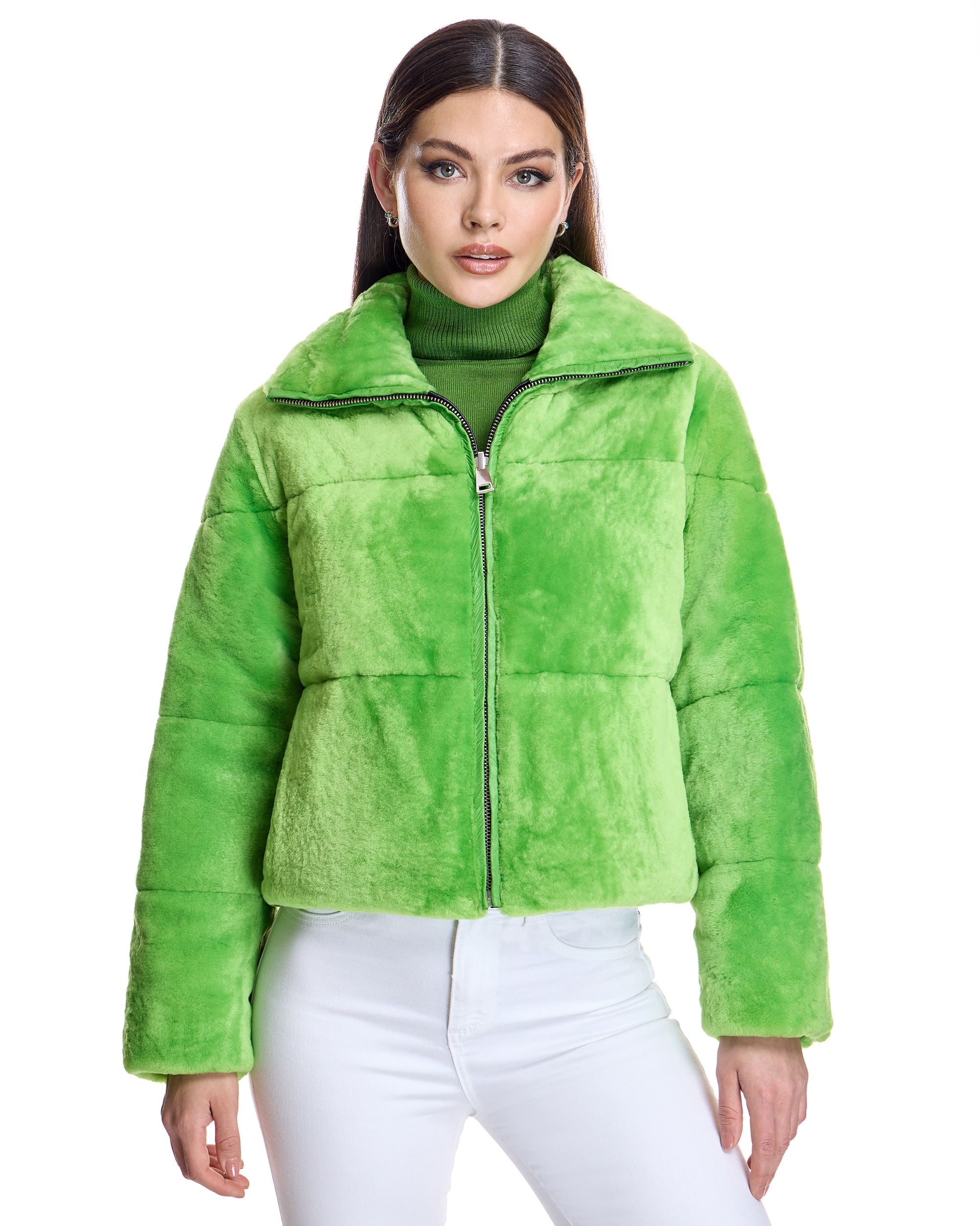 Chaqueta de pelo de mujer reversible de cordero - Maximilian - Verde claro Verde claro-1