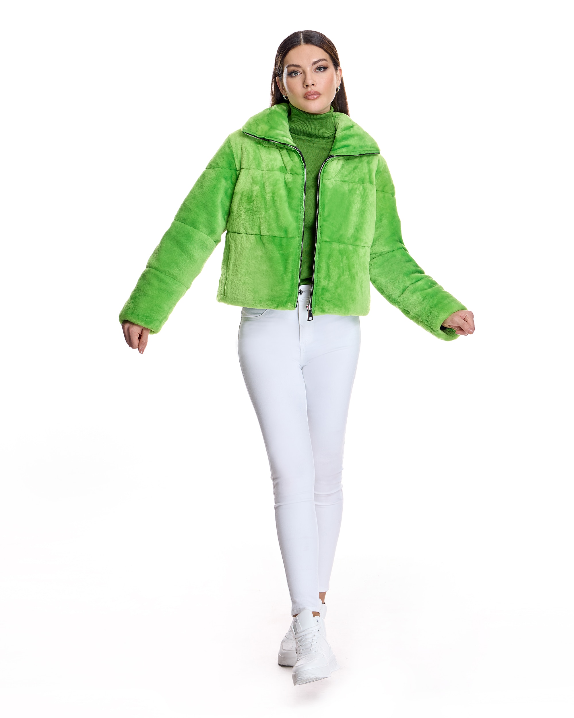 Chaqueta de pelo de mujer reversible de cordero - Maximilian - Verde claro Verde claro-4