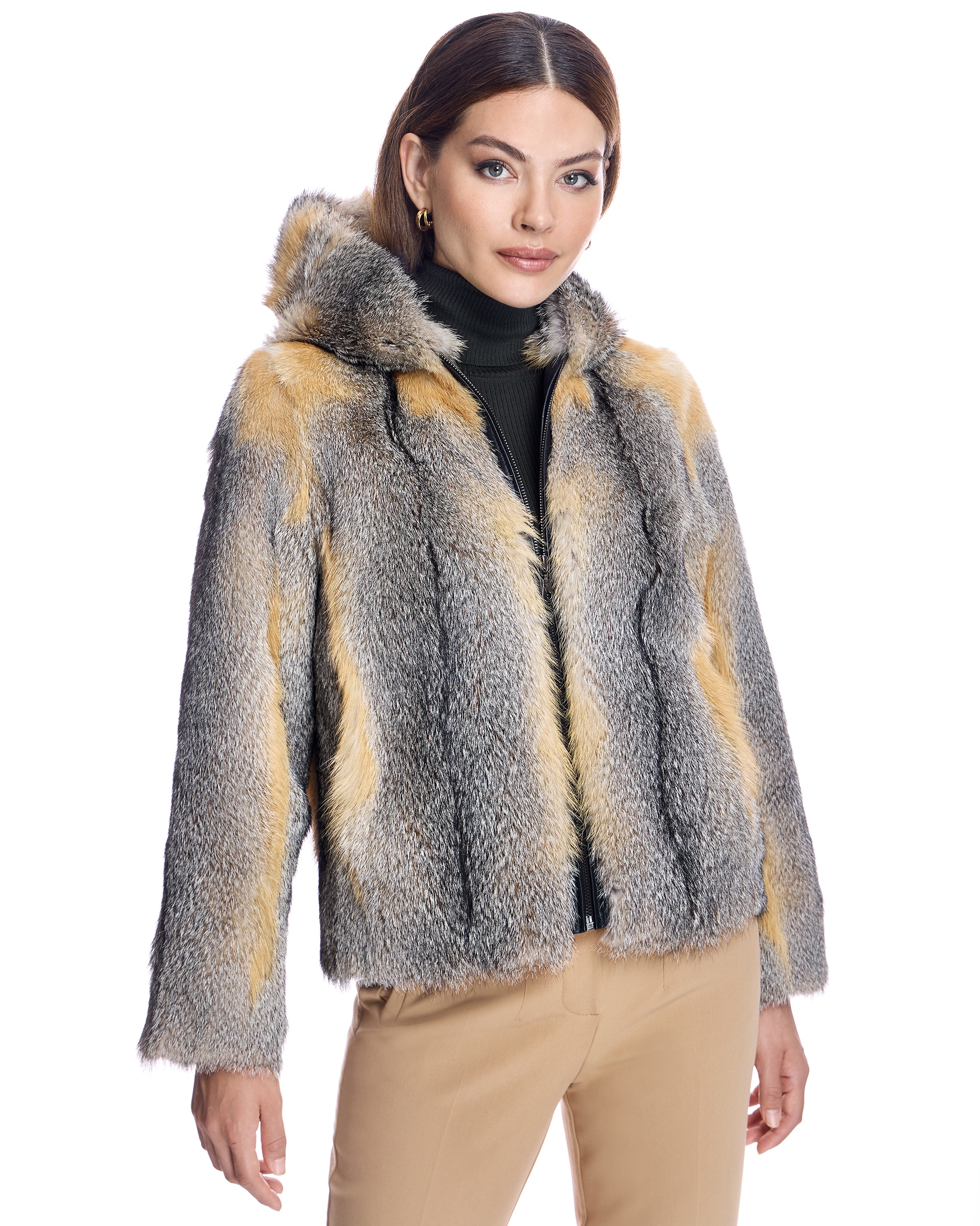 Chaqueta de pelo de mujer de zorro con capucha - Maximilian - Natural Natural-1