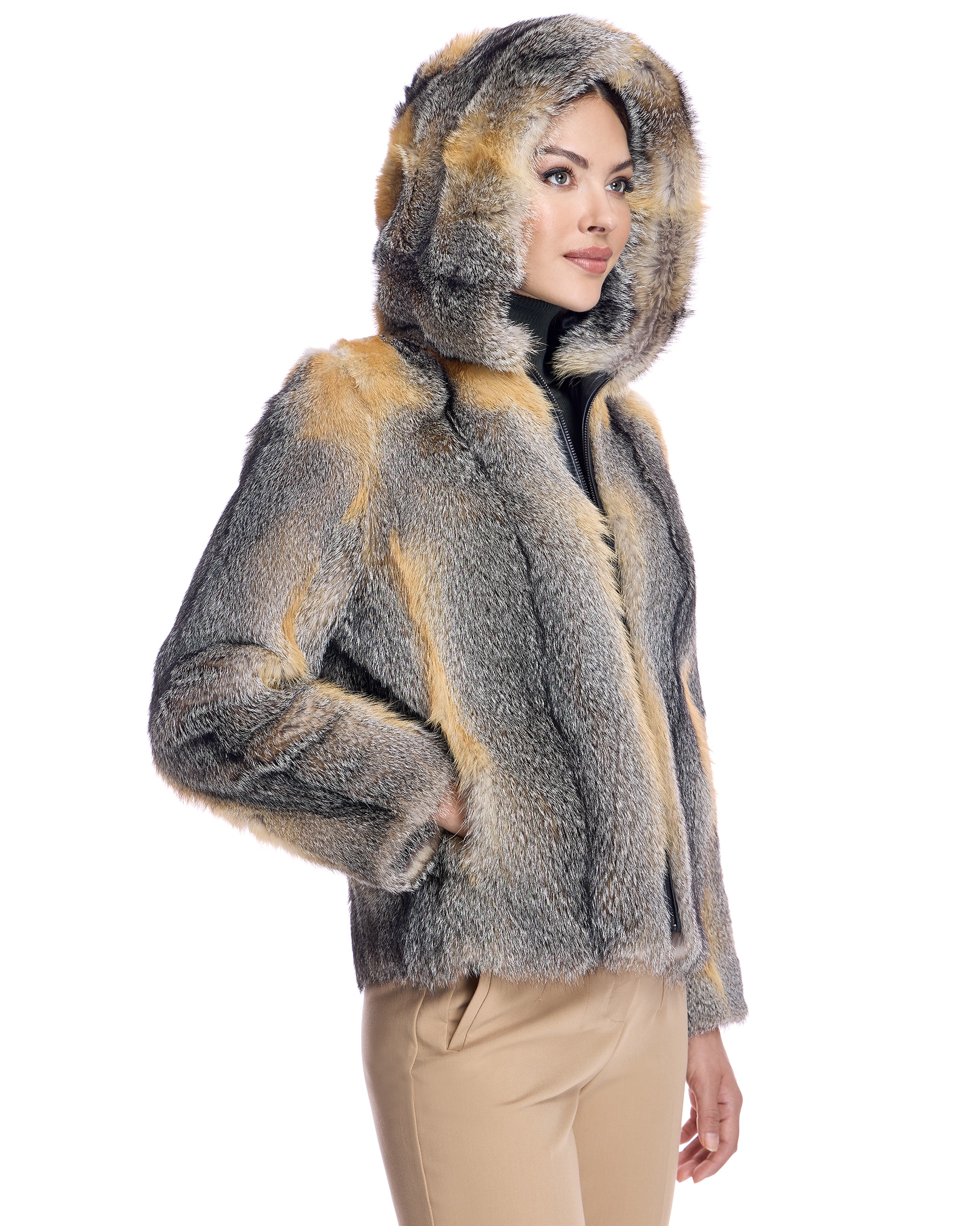 Chaqueta de pelo de mujer de zorro con capucha - Maximilian - Natural Natural-2