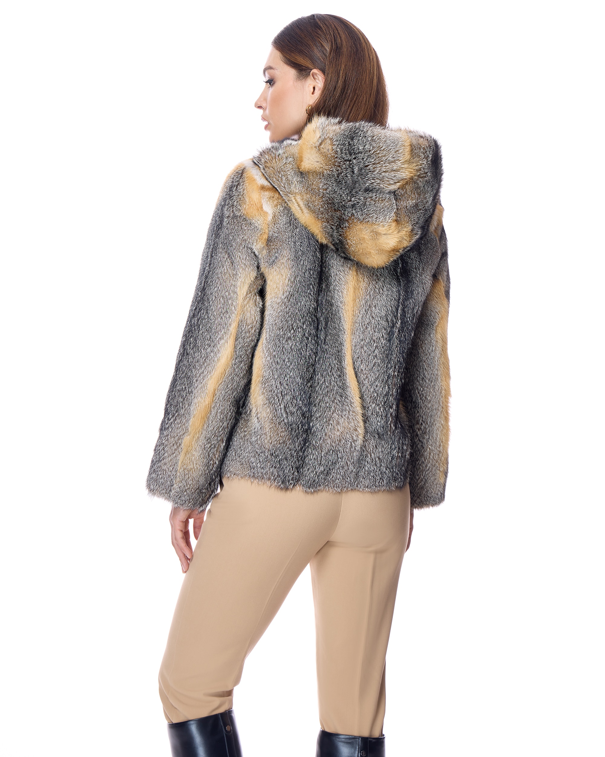 Chaqueta de pelo de mujer de zorro con capucha - Maximilian - Natural Natural-3