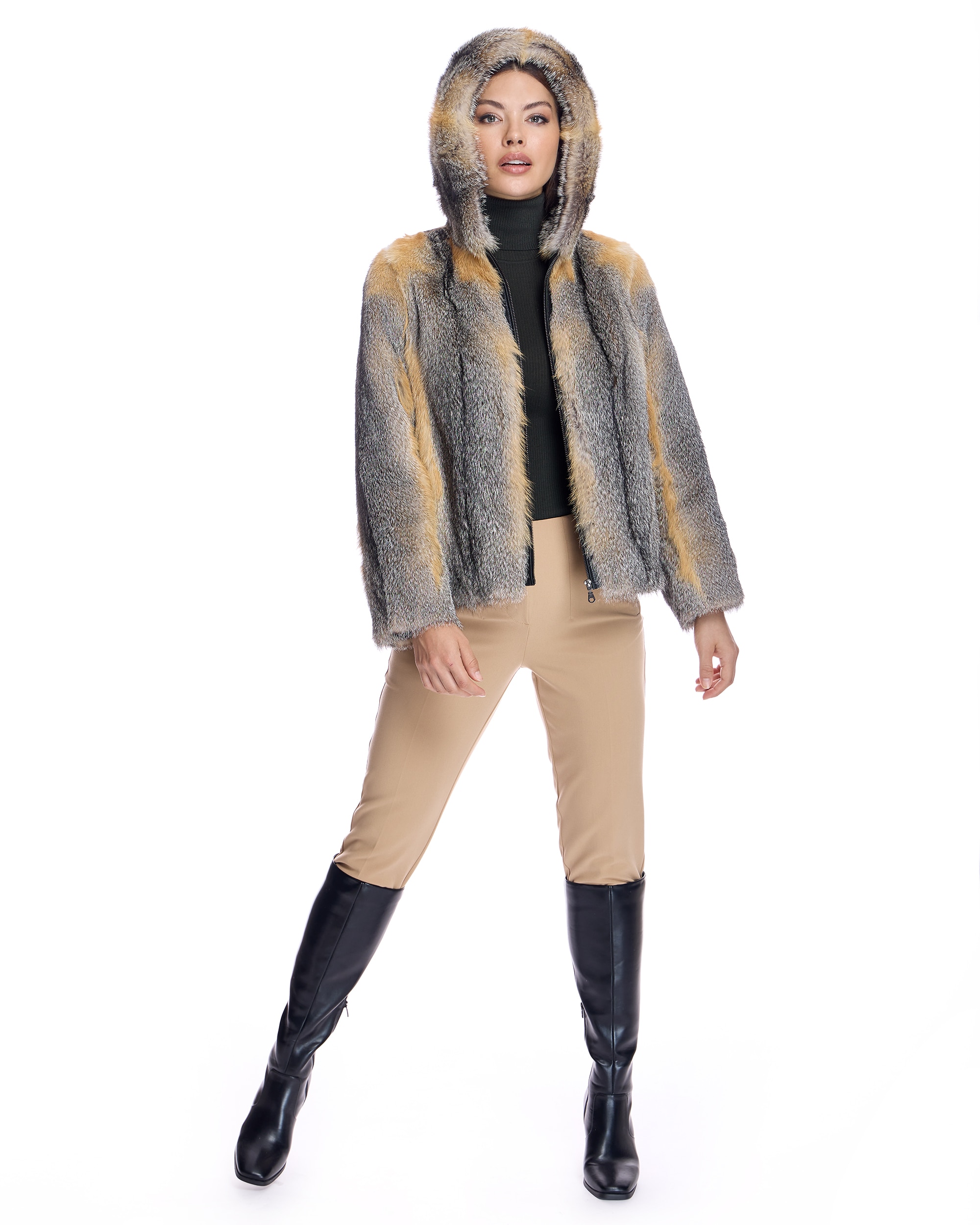 Chaqueta de pelo de mujer de zorro con capucha - Maximilian - Natural Natural-4