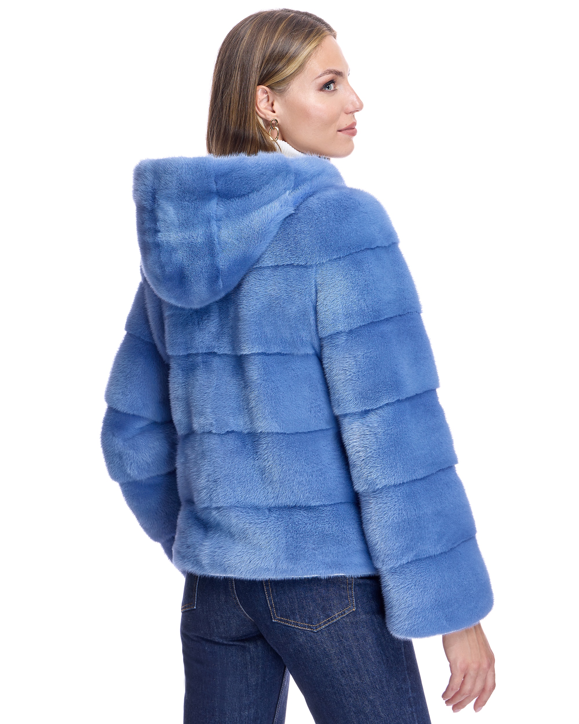 Chaqueta de pelo de mujer de visón reversible con capucha - Maximilian - Azul claro Azul claro-3