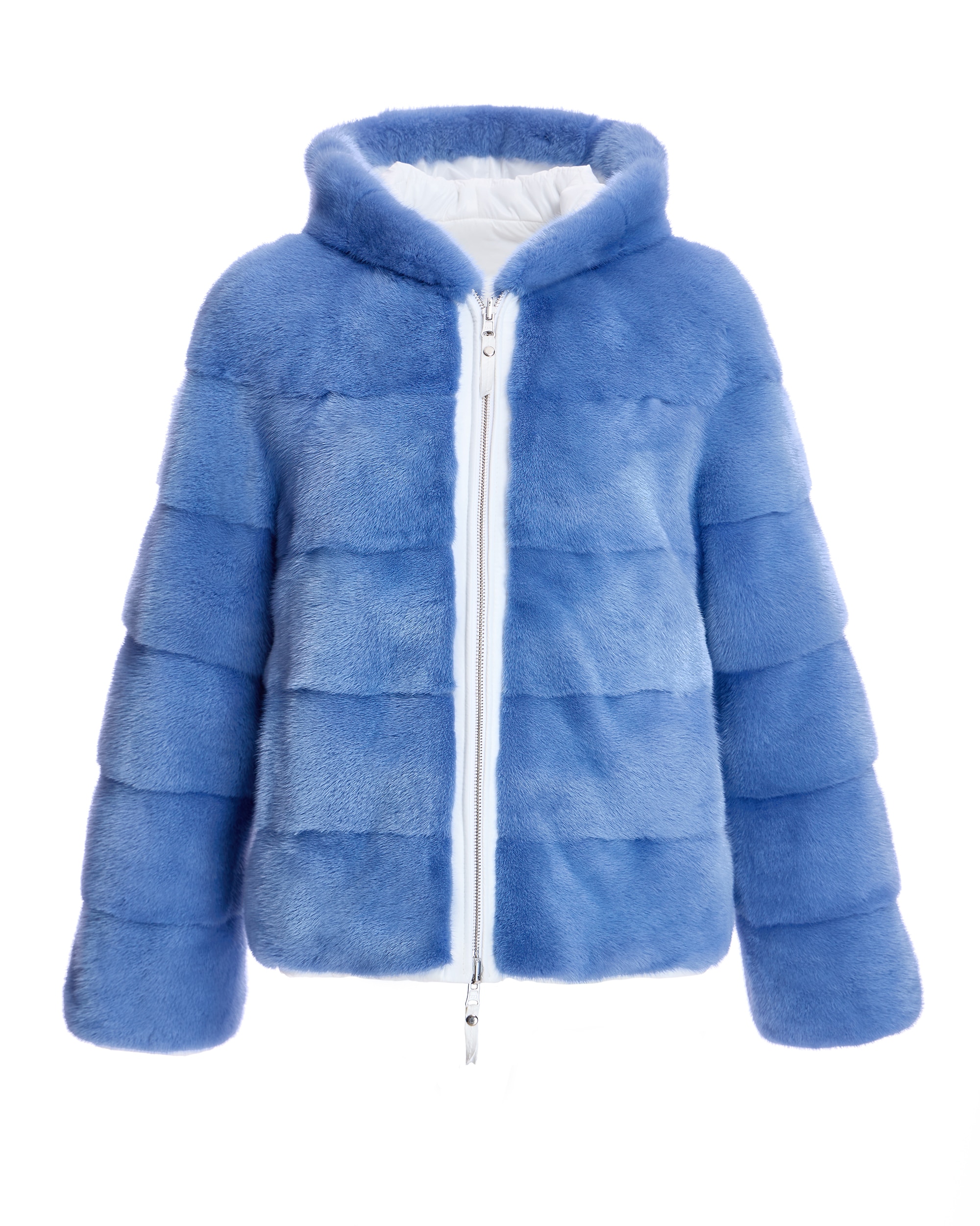 Chaqueta de pelo de mujer de visón reversible con capucha - Maximilian - Azul claro Azul claro-7