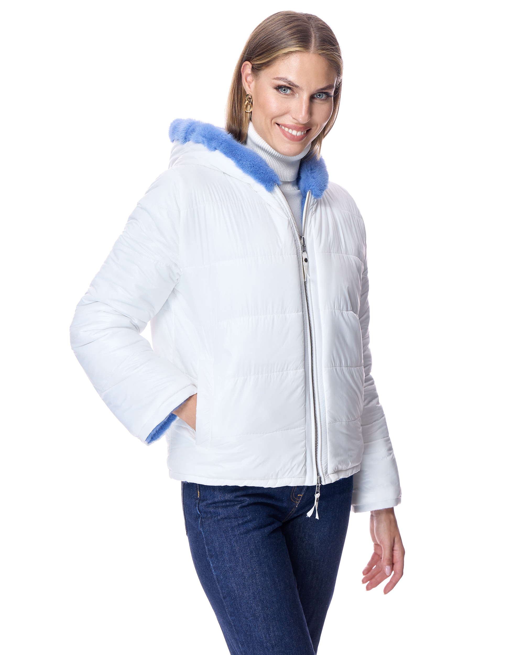 Chaqueta de pelo de mujer de visón reversible con capucha - Maximilian - Azul claro Azul claro-6