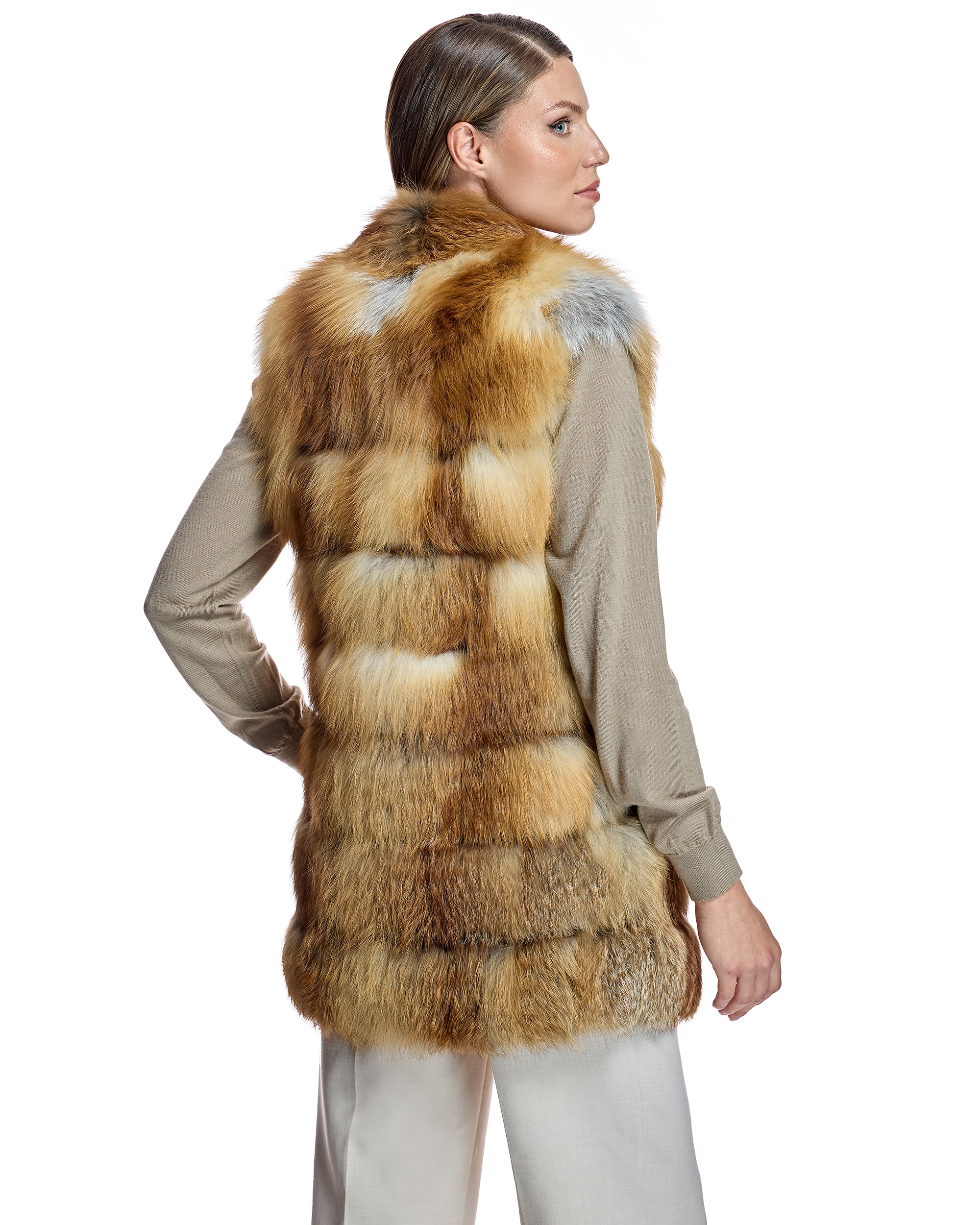 Chaleco de mujer de pelo de zorro en horizontal con cuello alto - Maximilian - Caramelo Caramelo-3