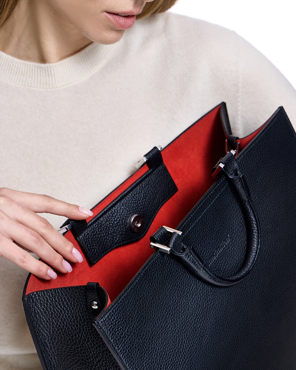Bolso de mano de cuero con cierre magnético en color - Maximilian - Negro Negro-3