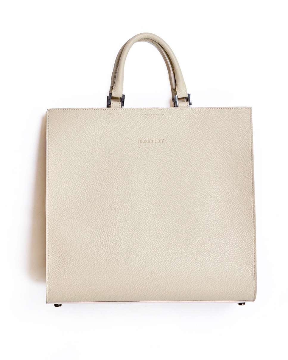 Imagen 0 de Bolso de mano de cuero con cierre magnético en color crema Crema