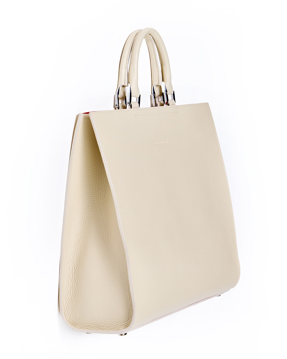 Bolso de mano de cuero con cierre magnético en color - Maximilian - Crema Crema-2