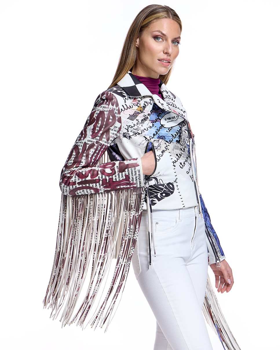 Chaqueta de cuero de mujer estampada con flecos - Maximilian - Multicolor Multicolor-2