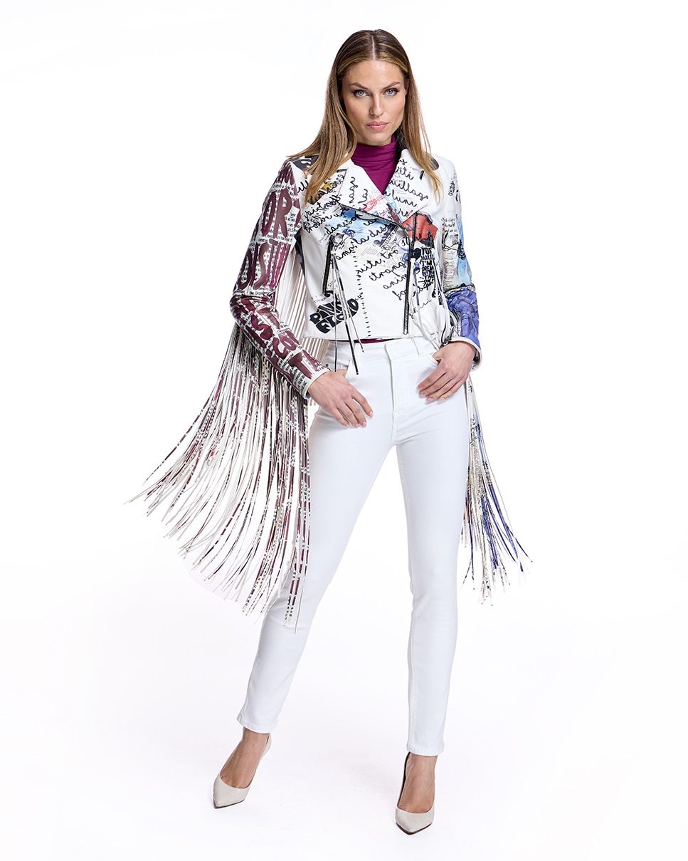 Chaqueta de cuero de mujer estampada con flecos - Maximilian - Multicolor Multicolor-4