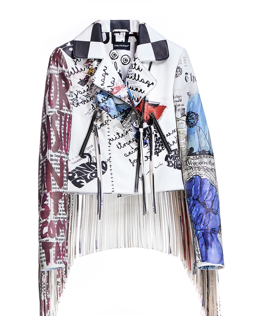 Chaqueta de cuero de mujer estampada con flecos - Maximilian - Multicolor Multicolor-6