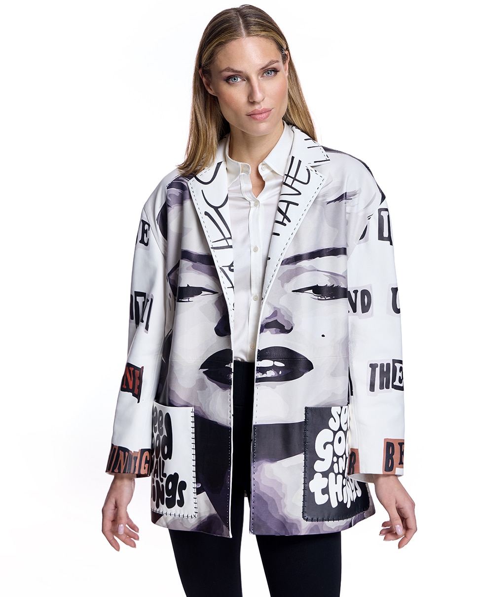 Blazer de mujer de cuero estampada con solapa - Maximilian - Multicolor Multicolor-1