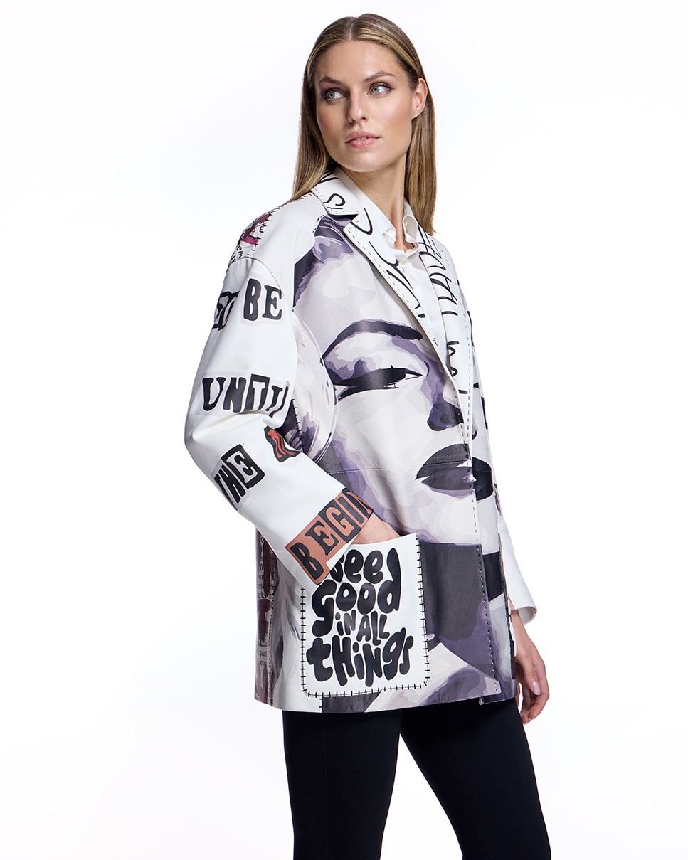 Blazer de mujer de cuero estampada con solapa - Maximilian - Multicolor Multicolor-2