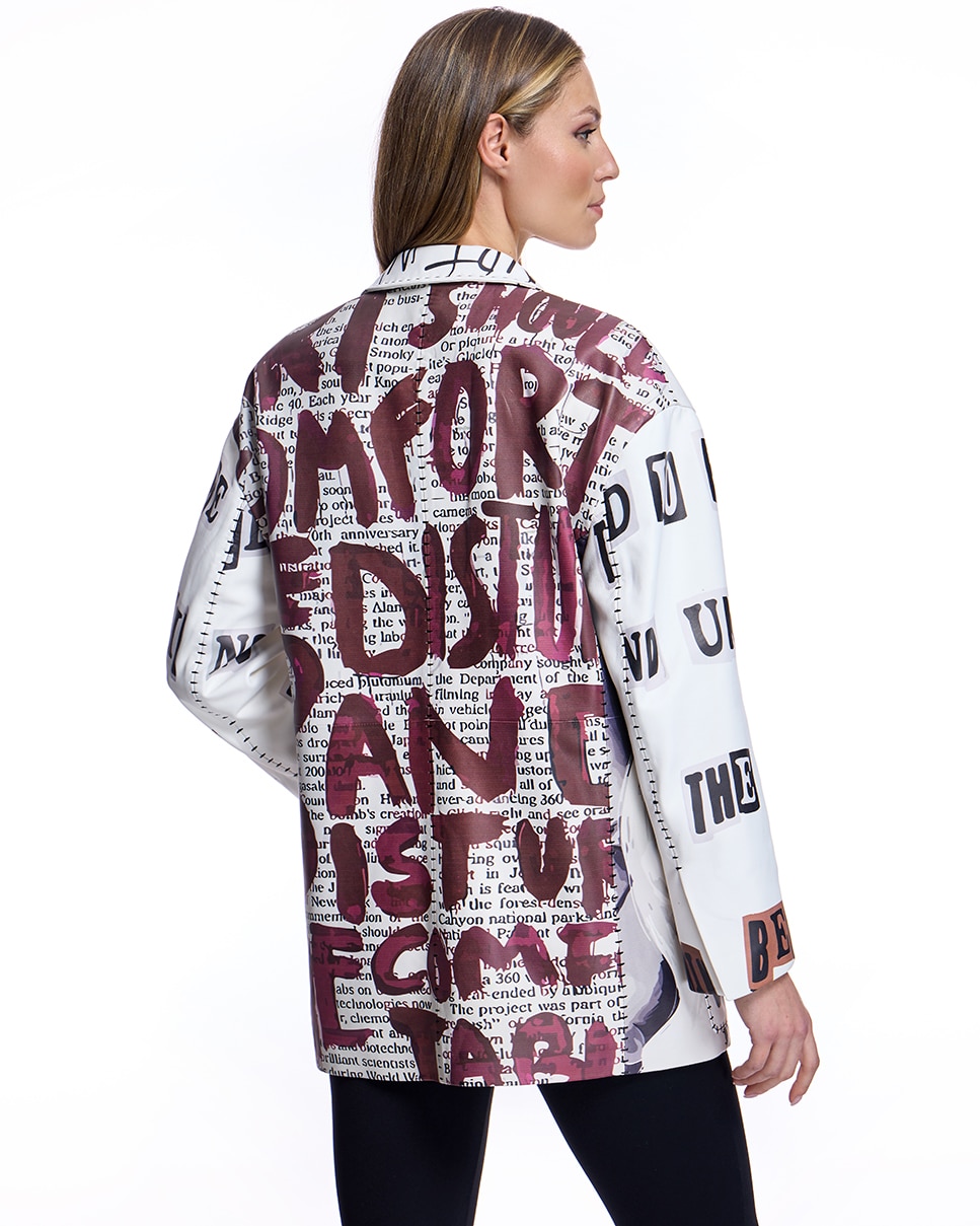 Blazer de mujer de cuero estampada con solapa - Maximilian - Multicolor Multicolor-3