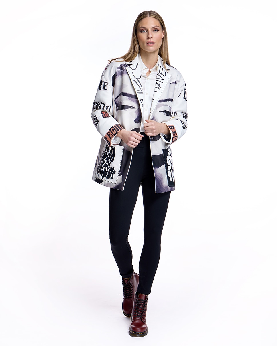 Blazer de mujer de cuero estampada con solapa - Maximilian - Multicolor Multicolor-4