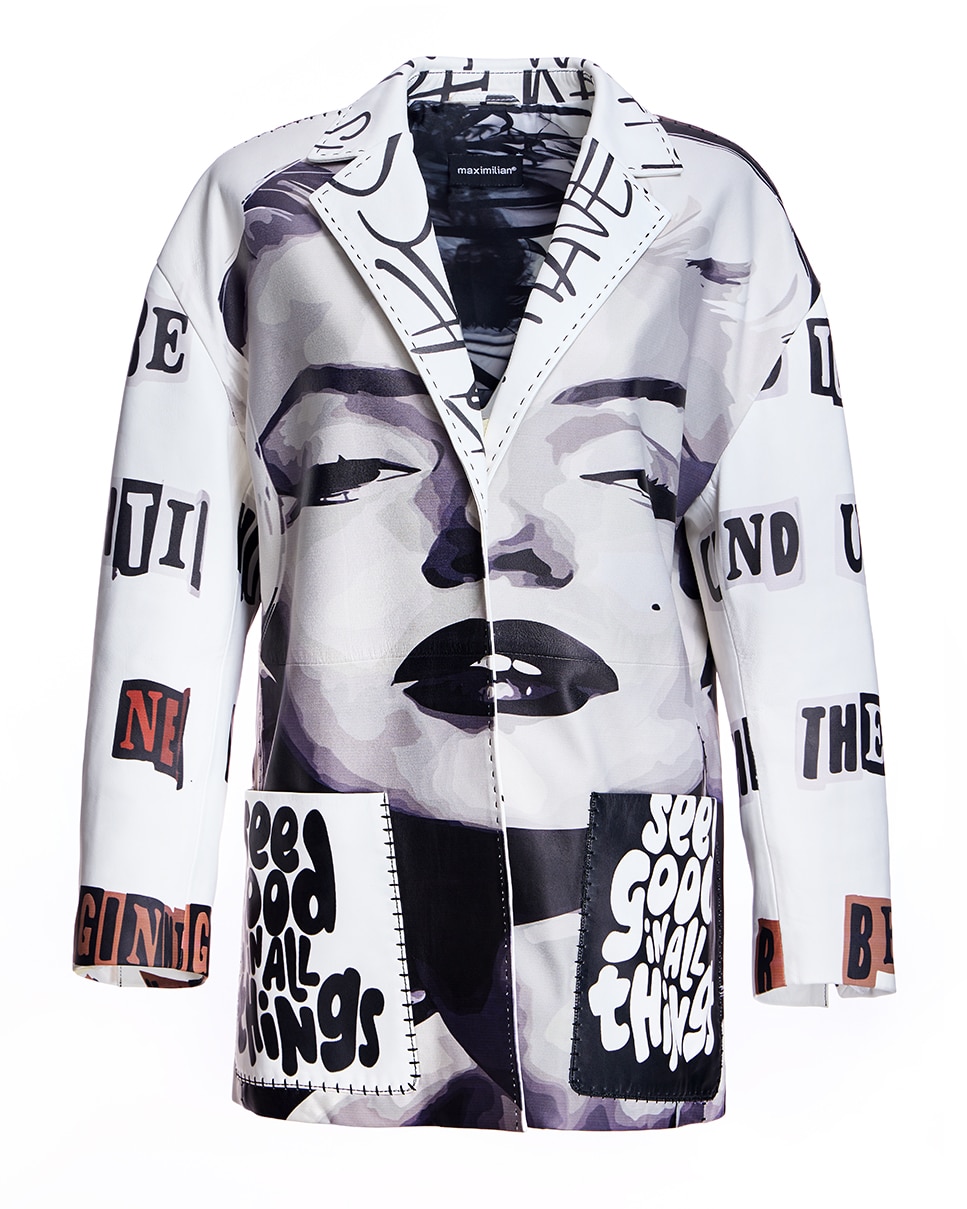 Blazer de mujer de cuero estampada con solapa - Maximilian - Multicolor Multicolor-5