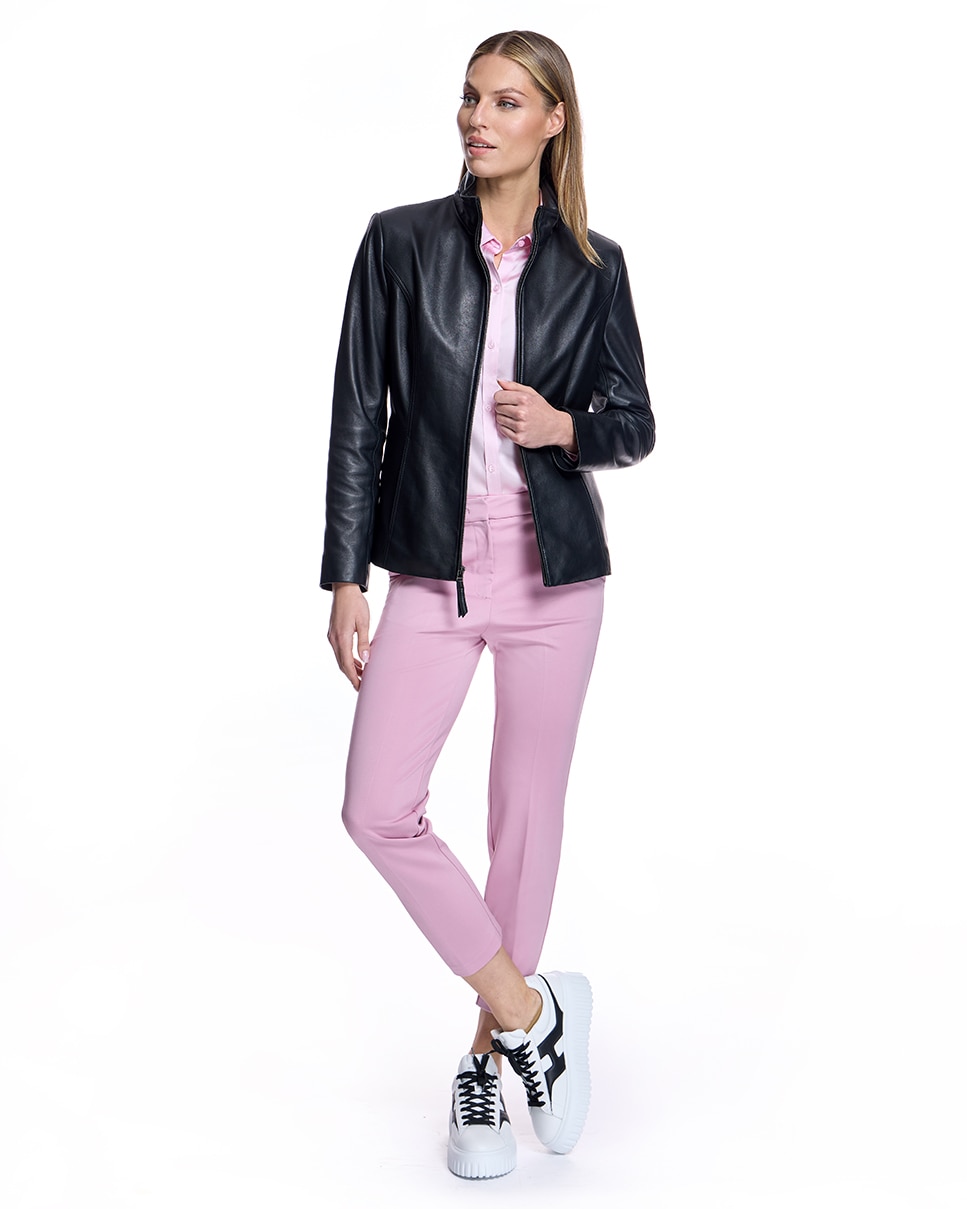 Chaqueta de mujer de cuero entallada con cremallera - Maximilian - Negro Negro-4